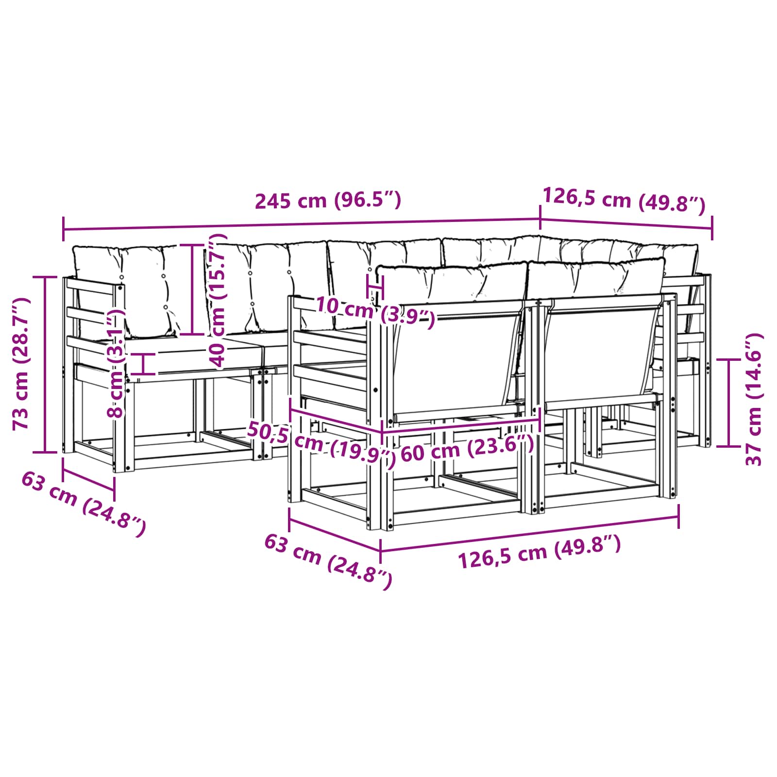 Outdoor-Sofagarnitur mit Kissen 7 pcs Natürlich und Hellgrau