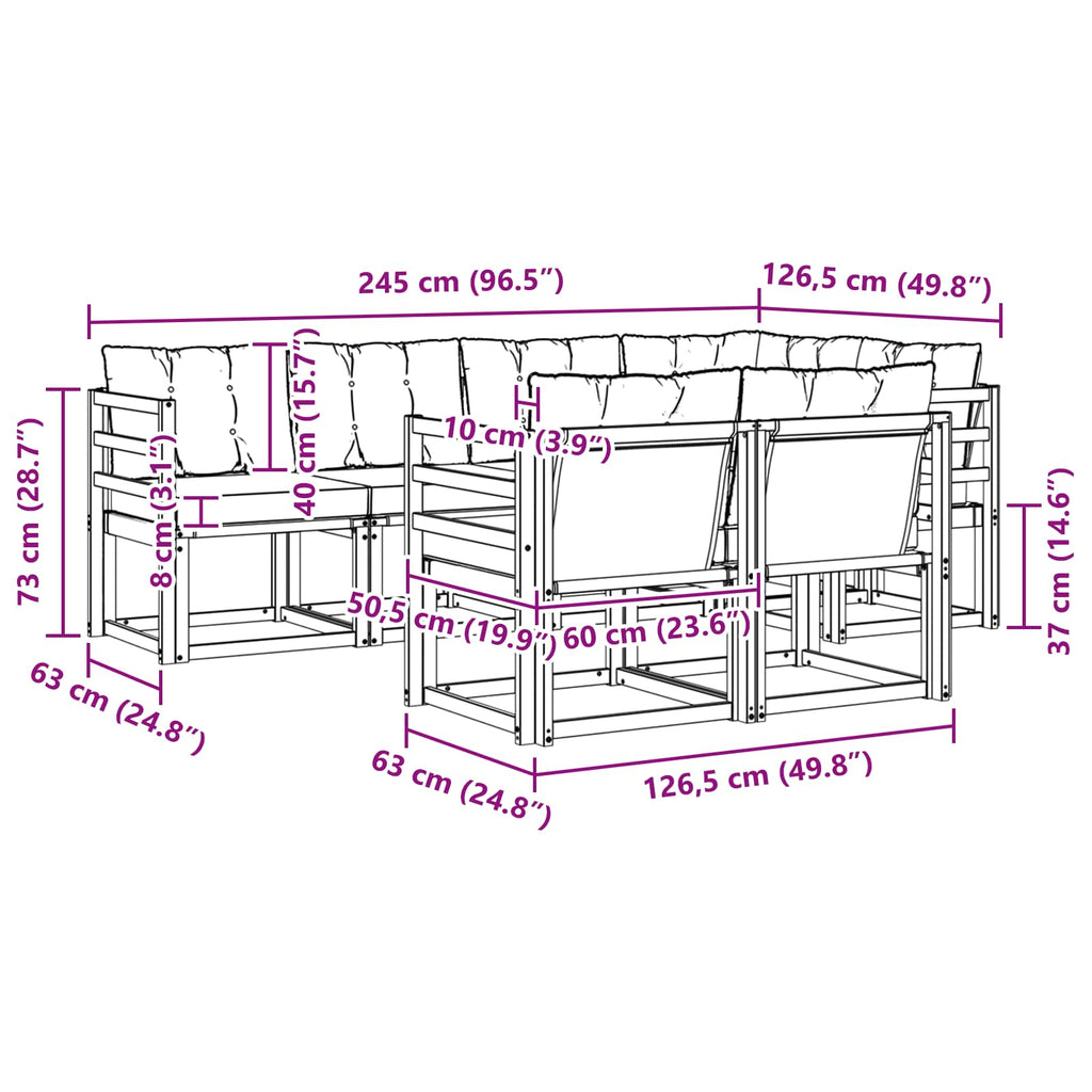Outdoor-Sofagarnitur mit Kissen 7 pcs Natürlich und Schwarz
