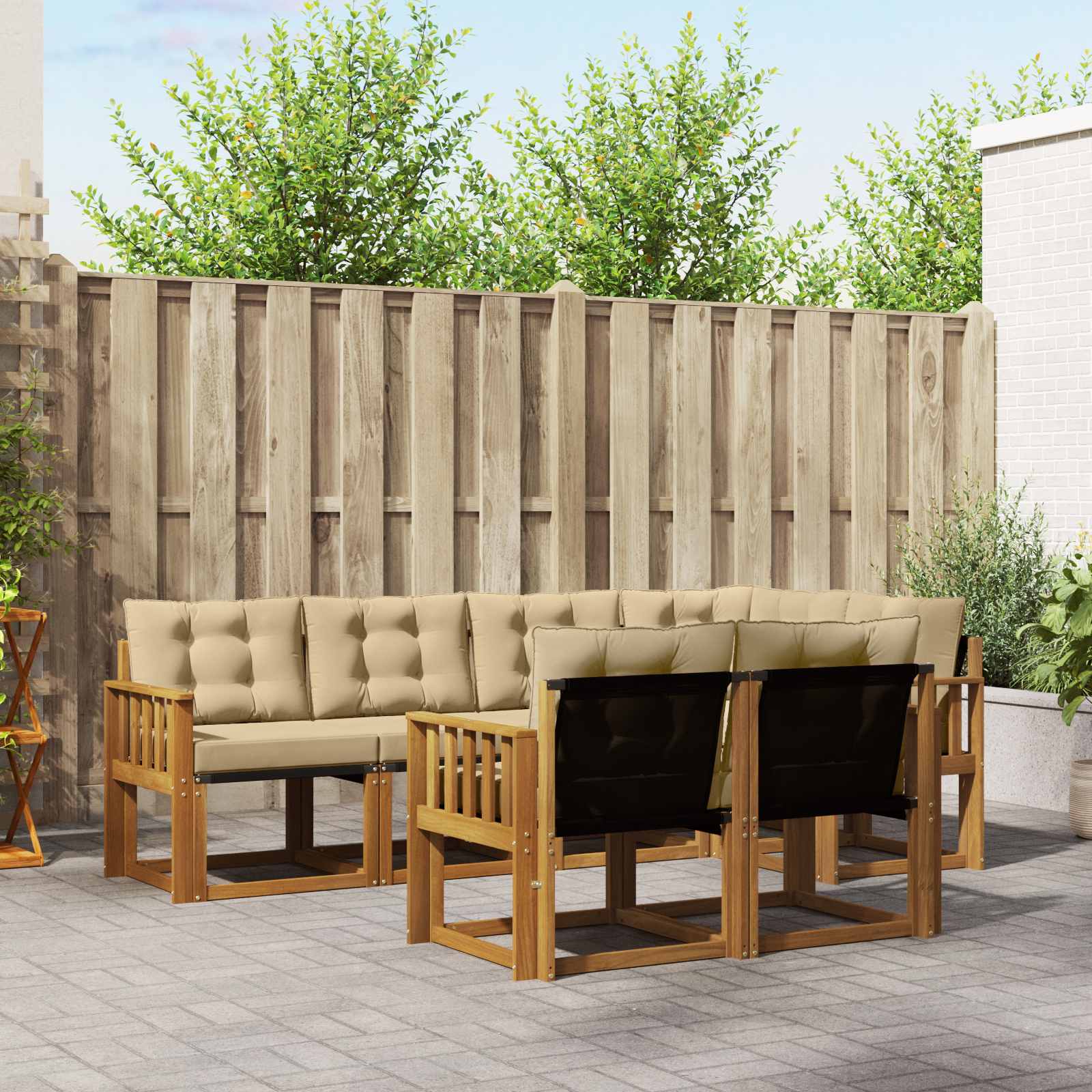 Outdoor-Sofagarnitur mit Kissen 7 pcs Natur und Beige