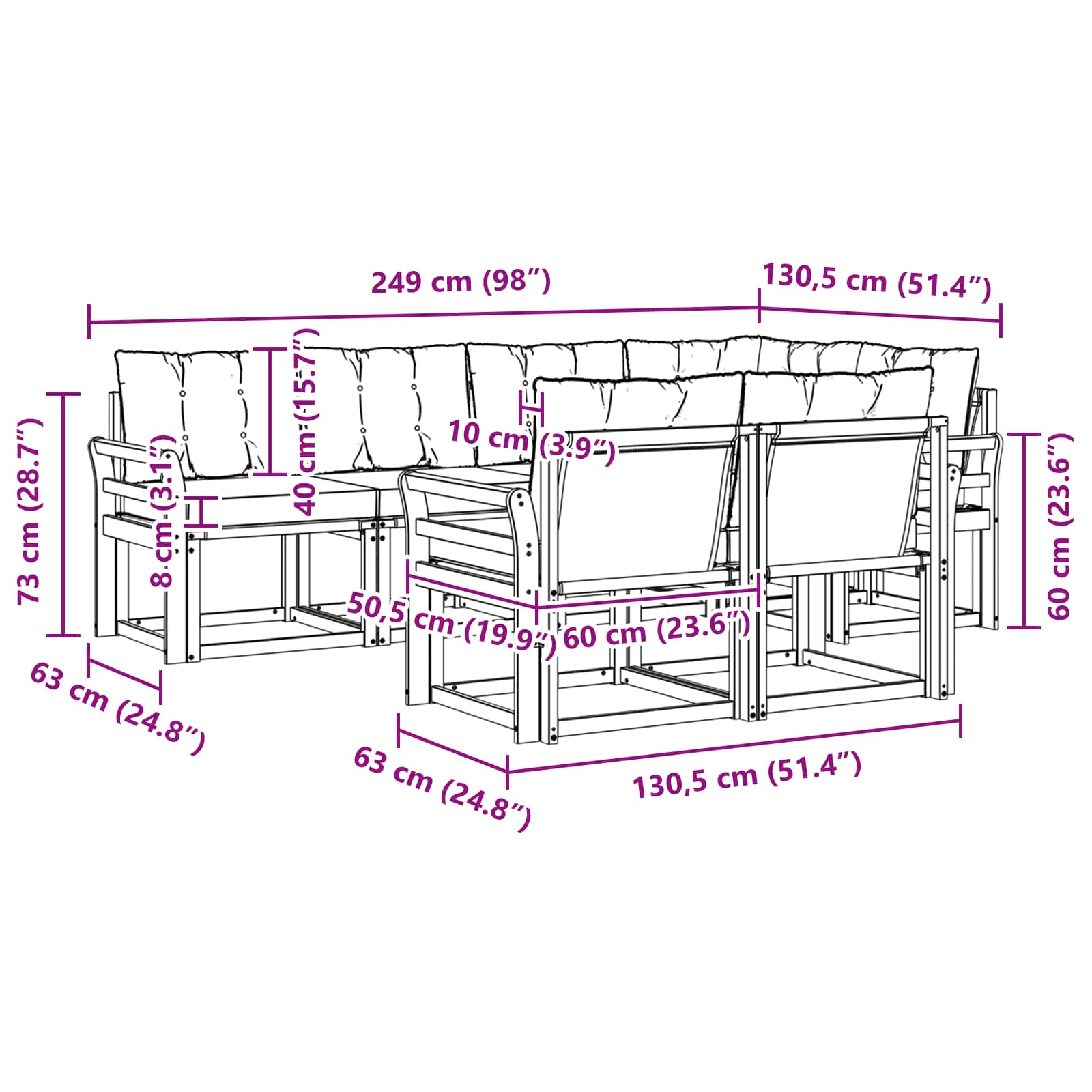 Outdoor-Sofagarnitur mit Kissen 7 pcs Natürlich und Hellgrau
