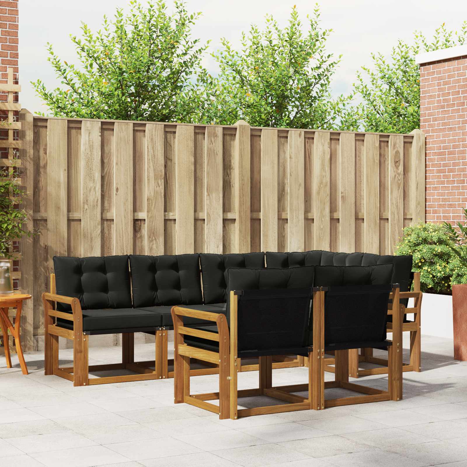 Outdoor-Sofagarnitur mit Kissen 7 pcs Natürlich und Schwarz