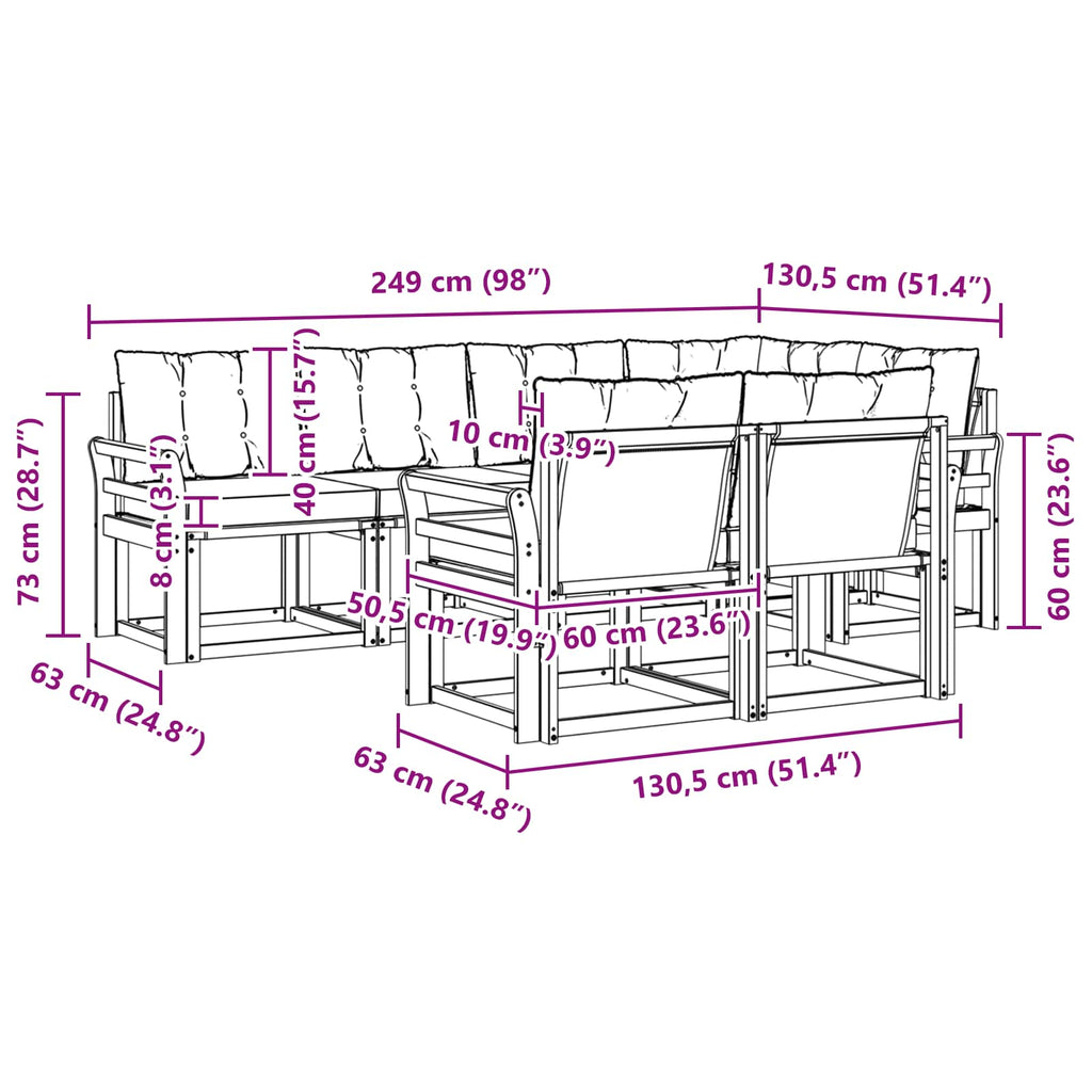 Outdoor-Sofagarnitur mit Kissen 7 pcs Natürlich und Schwarz