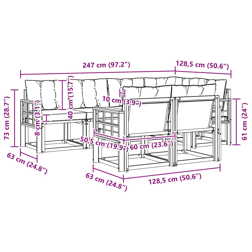 Outdoor-Sofagarnitur mit Kissen 7 pcs Natürlich und Hellgrau