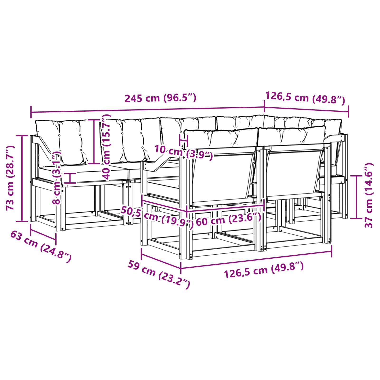 Outdoor-Sofagarnitur mit Kissen 7 pcs Natur und Creme
