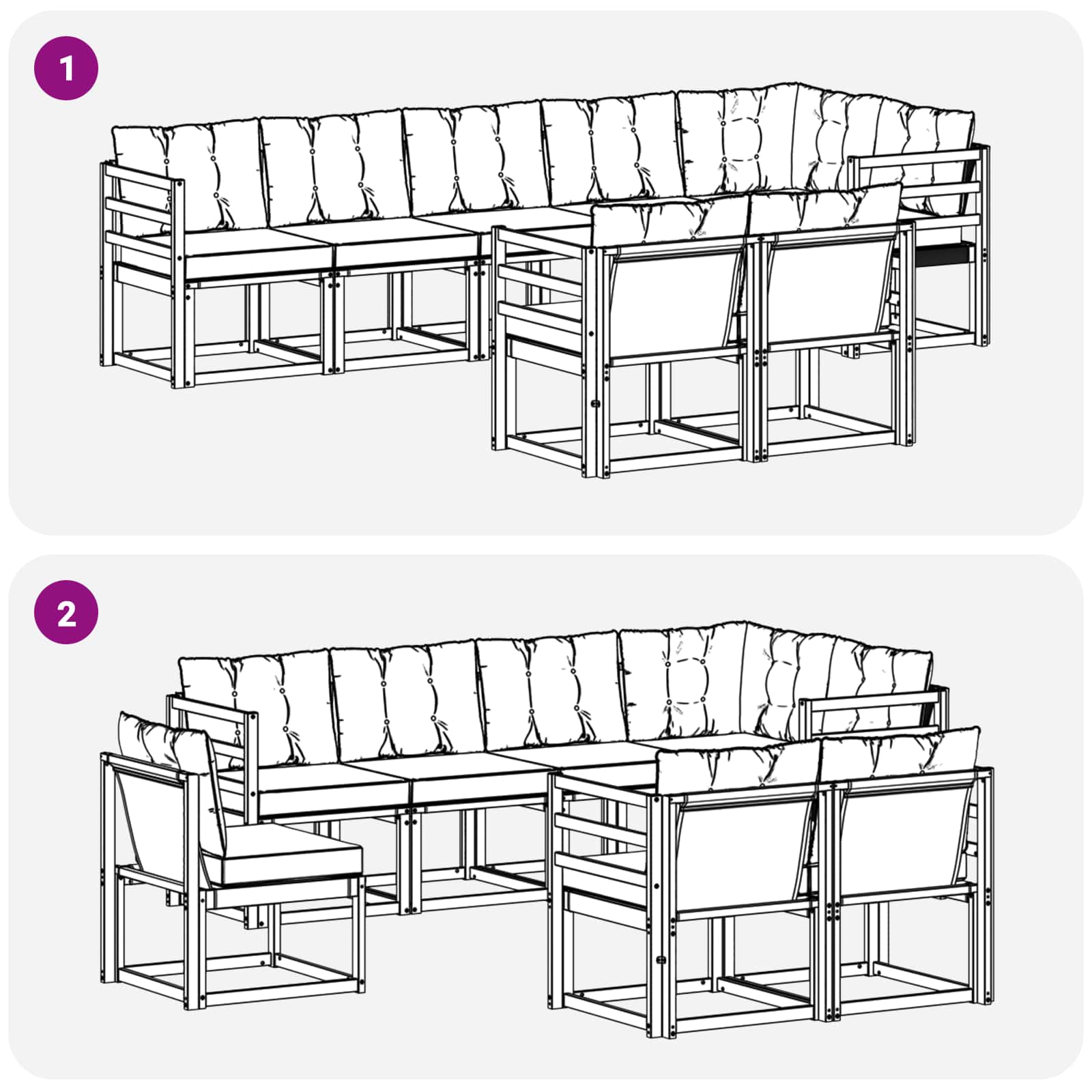 Outdoor-Sofagarnitur mit Kissen 8 pcs Natürlich und Hellgrau