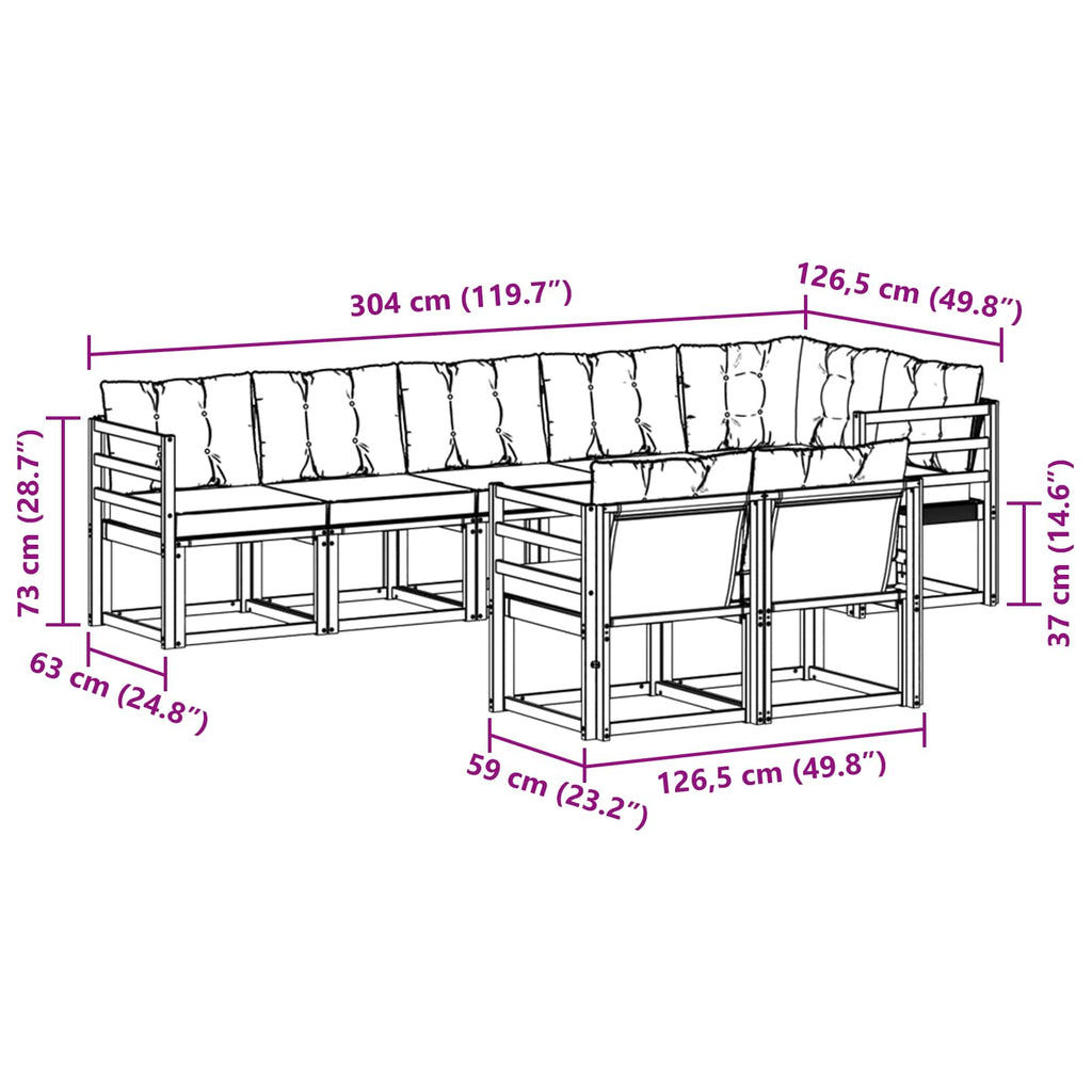 Outdoor-Sofagarnitur mit Kissen 8 pcs Natürlich und Schwarz