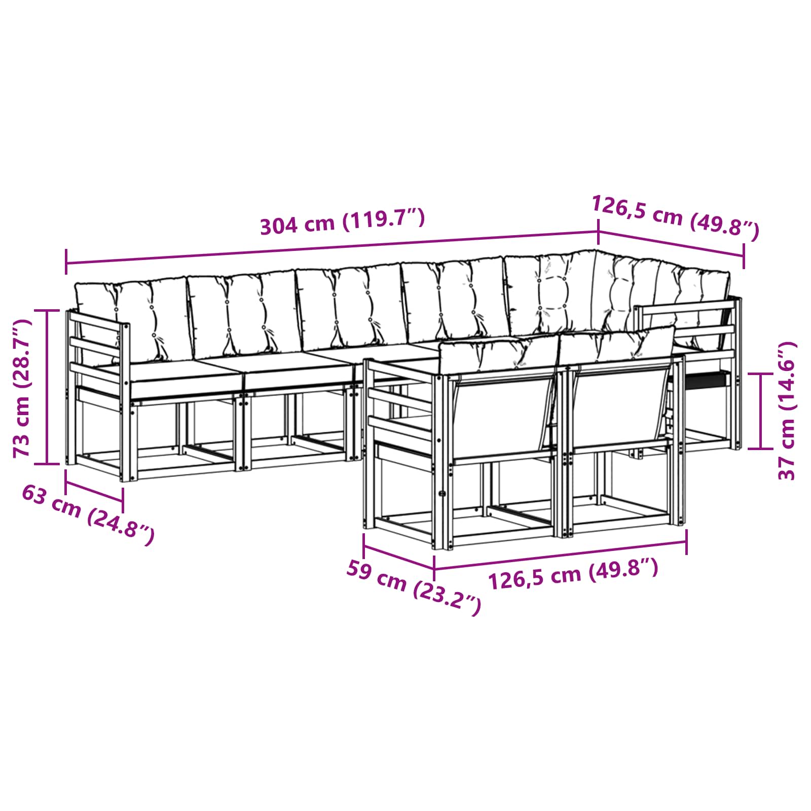 Outdoor-Sofagarnitur mit Kissen 8 pcs Natürlich und Schwarz