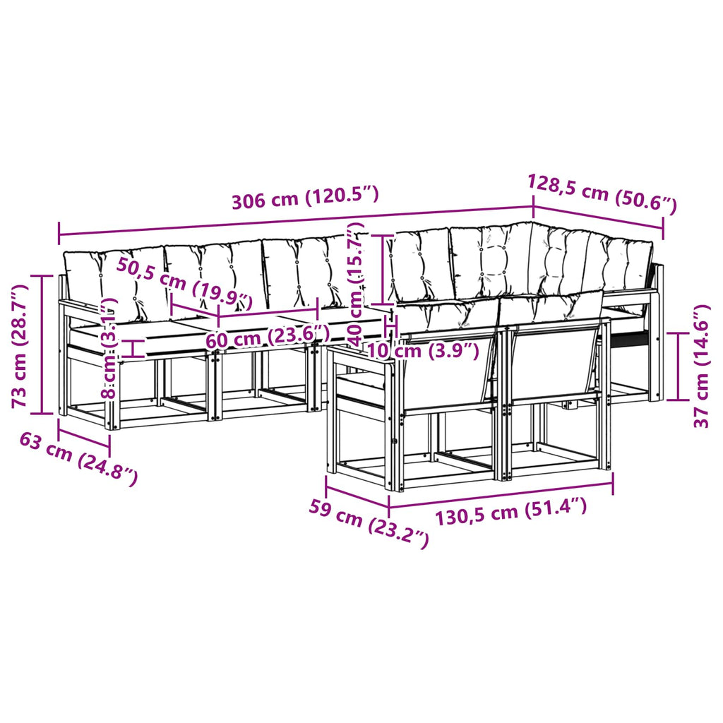 Outdoor-Sofagarnitur mit Kissen 8 pcs Natur und Creme
