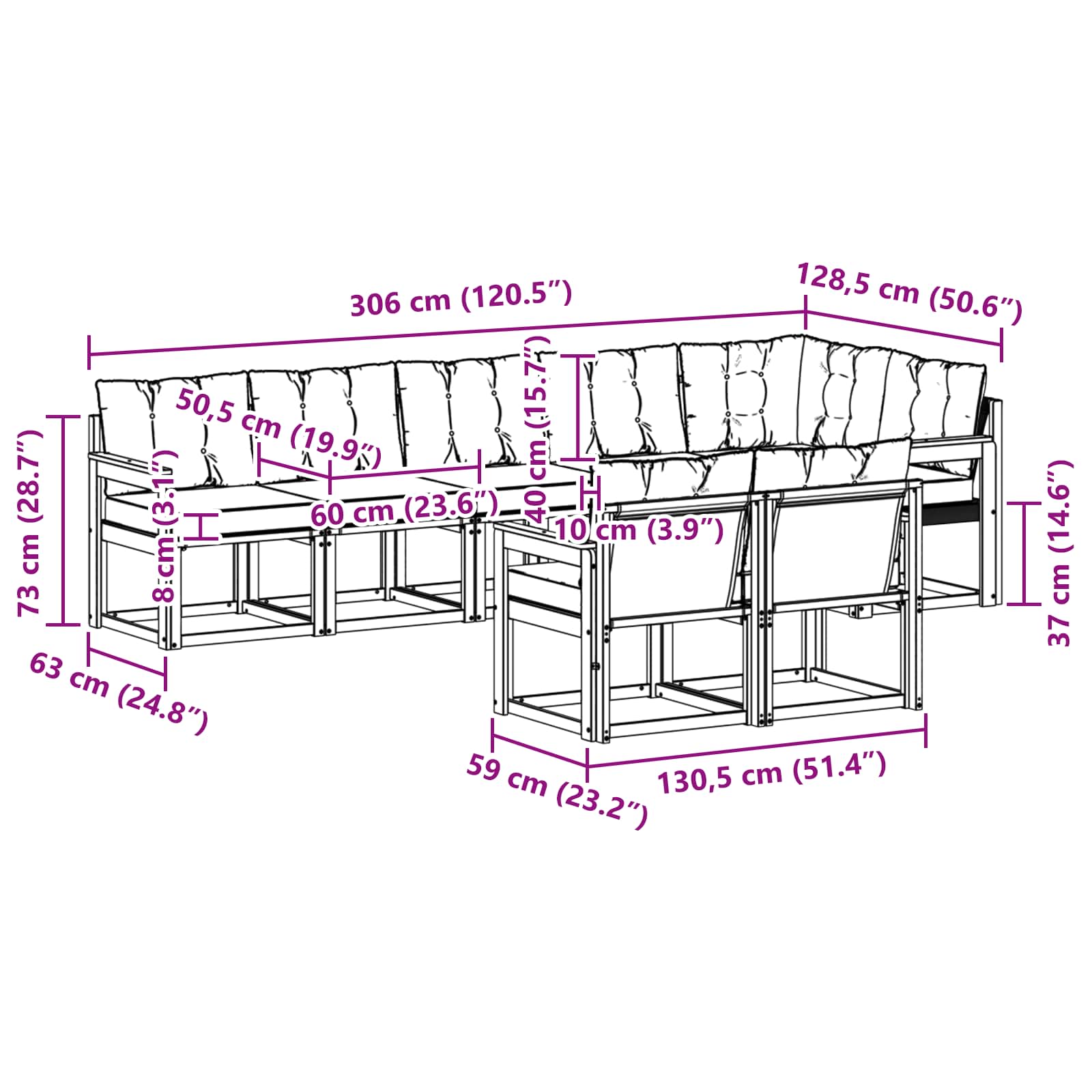 Outdoor-Sofagarnitur mit Kissen 8 pcs Natürlich und Hellgrau