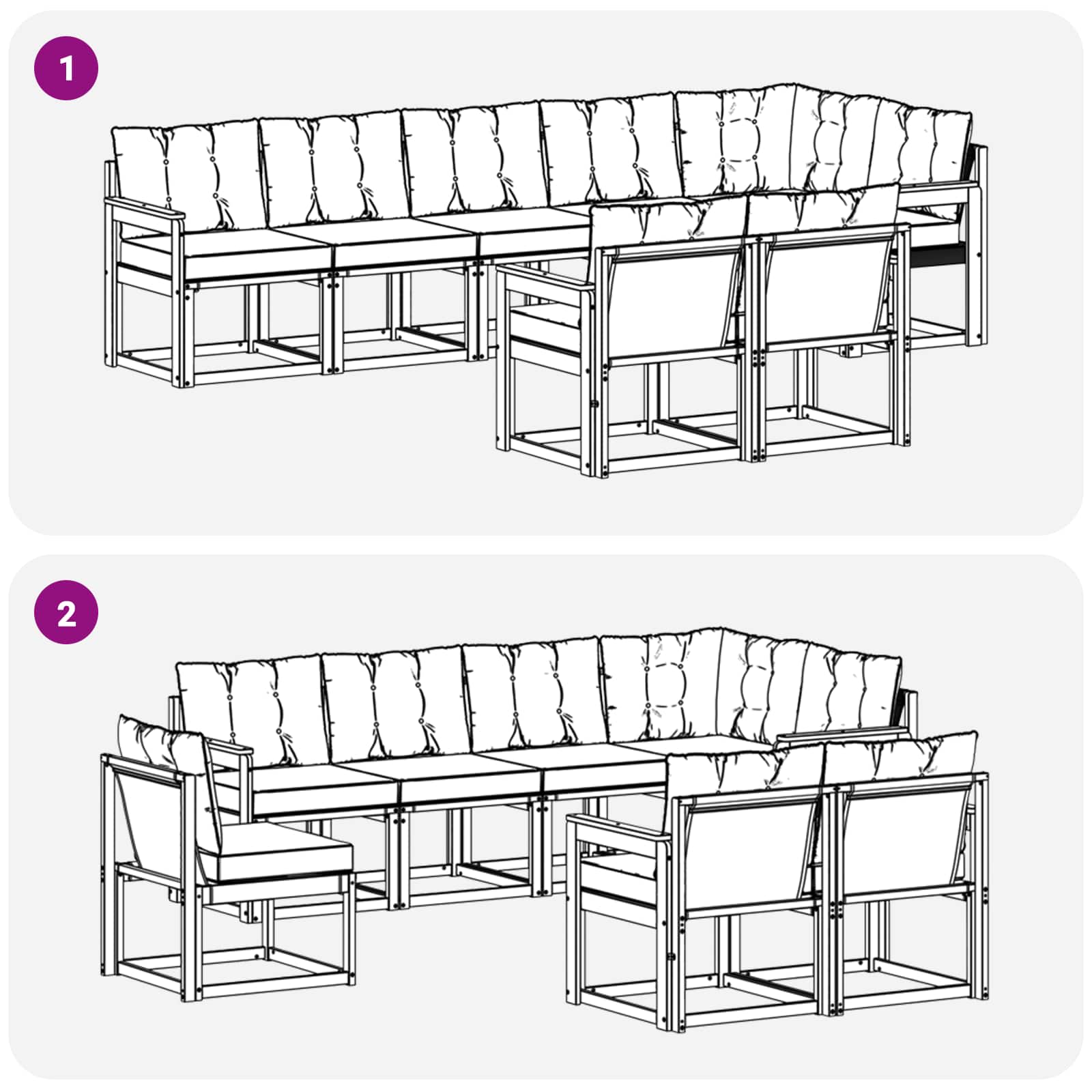 Outdoor-Sofagarnitur mit Kissen 8 pcs Natürlich und Schwarz