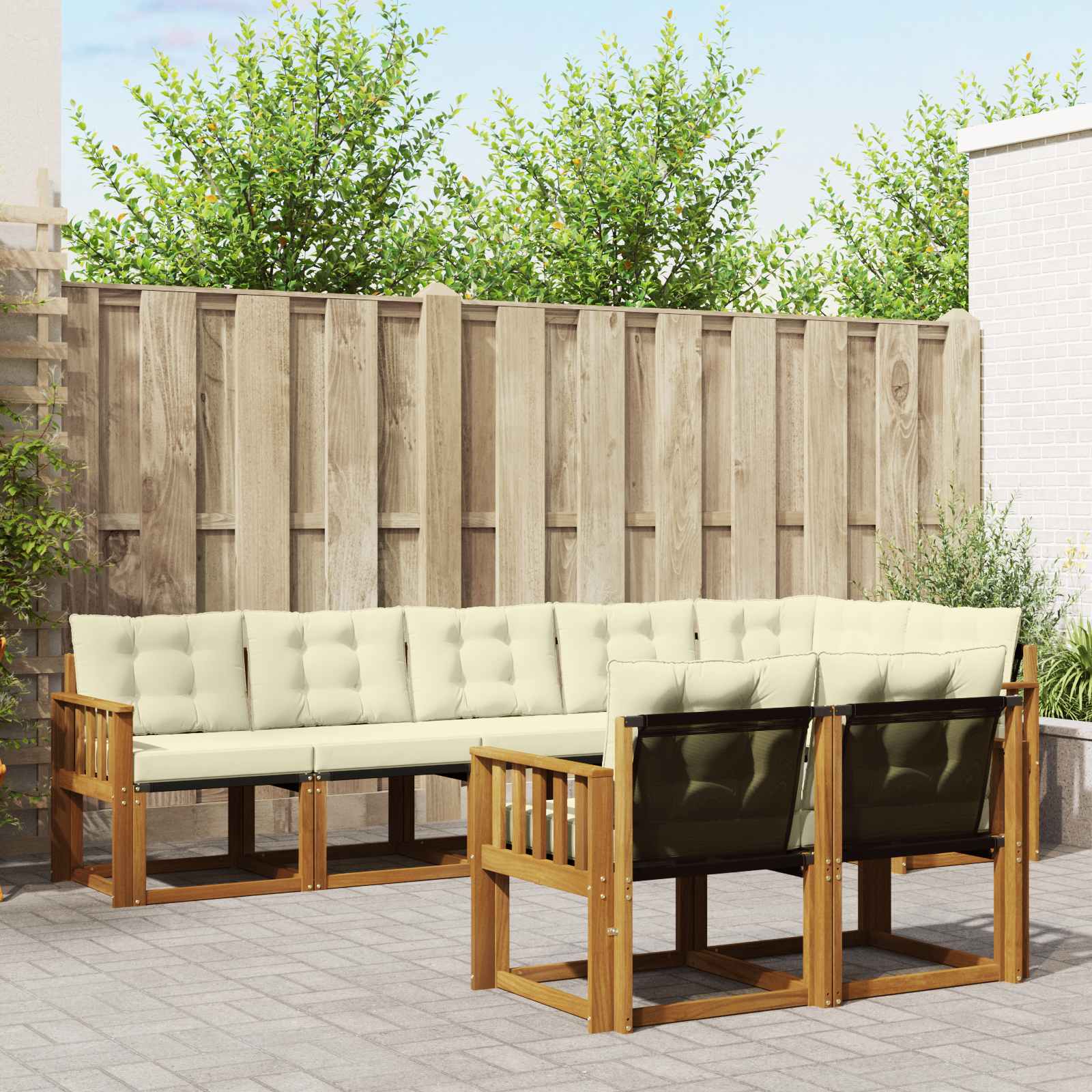 Outdoor-Sofagarnitur mit Kissen 8 pcs Natur und Creme