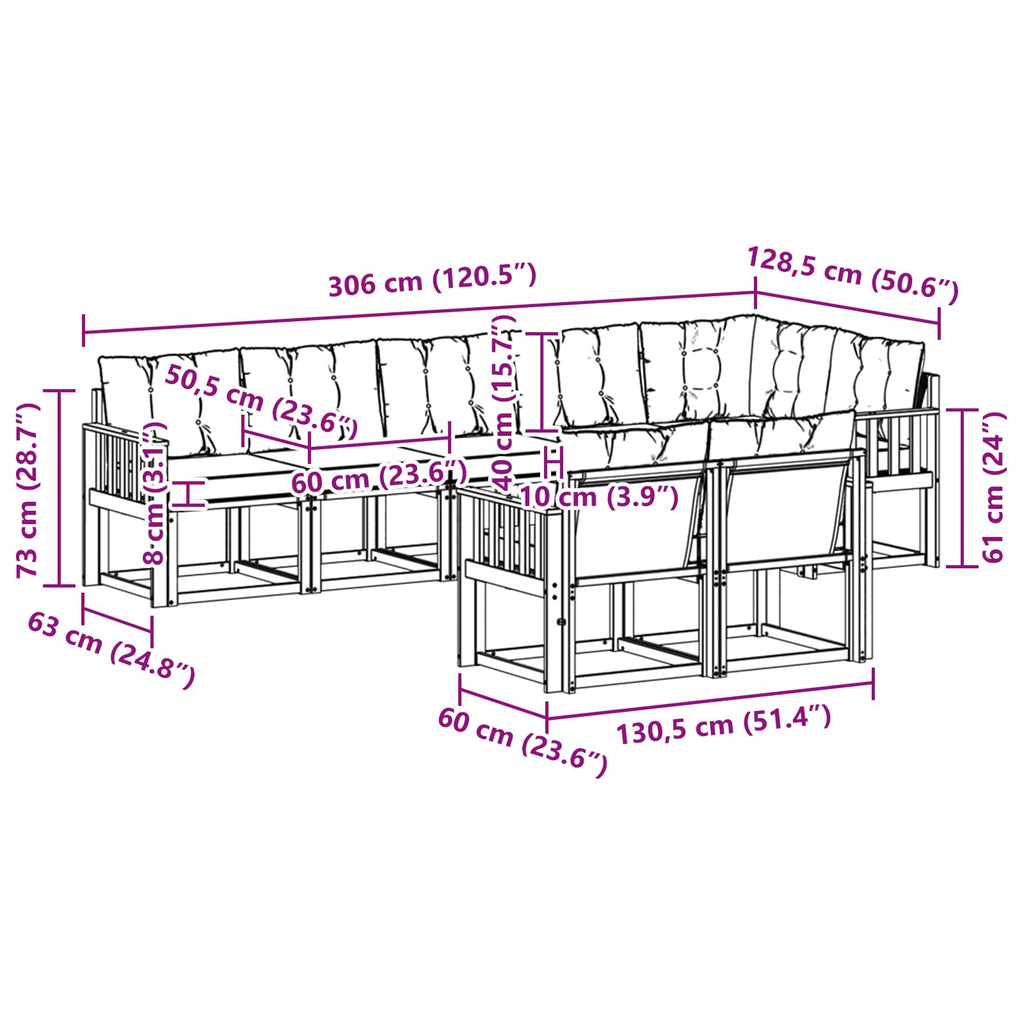 Outdoor-Sofagarnitur mit Kissen 8 pcs Natürlich und Hellgrau