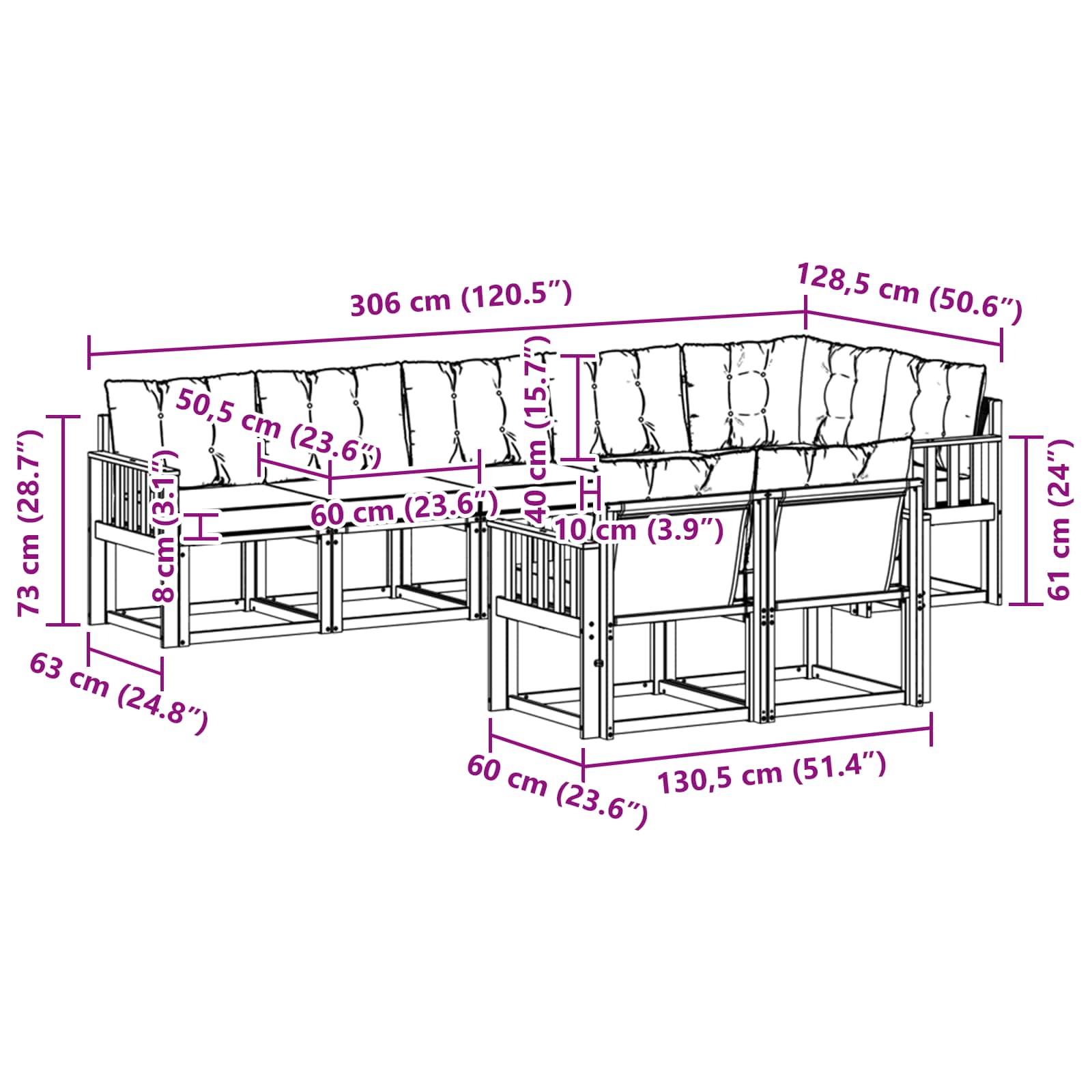 Outdoor-Sofagarnitur mit Kissen 8 pcs Natürlich und Schwarz