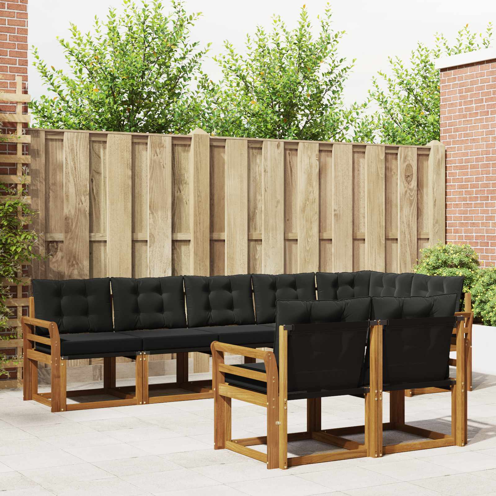 Outdoor-Sofagarnitur mit Kissen 8 pcs Natürlich und Schwarz