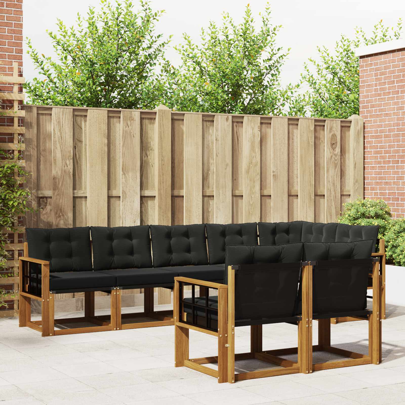 Outdoor-Sofagarnitur mit Kissen 8 pcs Natürlich und Schwarz