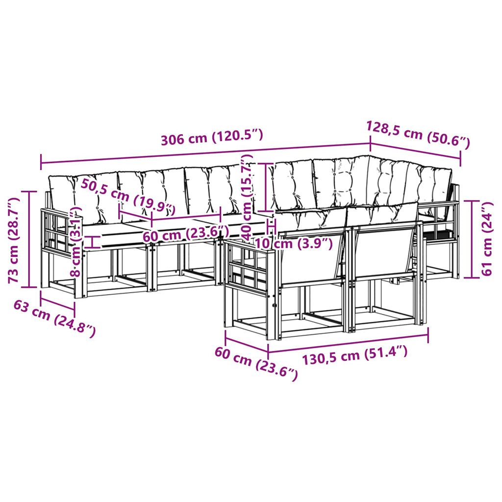 Outdoor-Sofagarnitur mit Kissen 8 pcs Natur und Beige