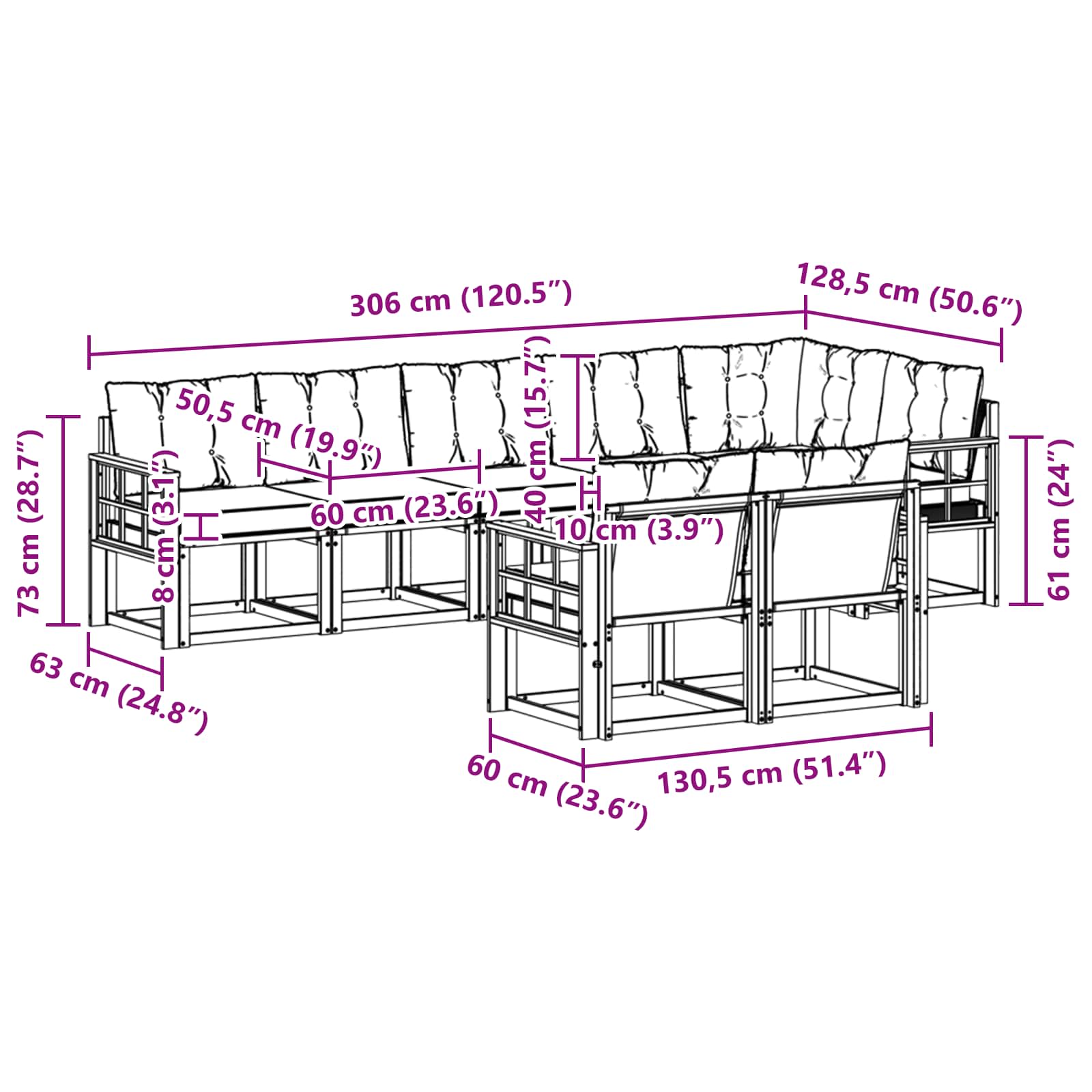 Outdoor-Sofagarnitur mit Kissen 8 pcs Natur und Beige