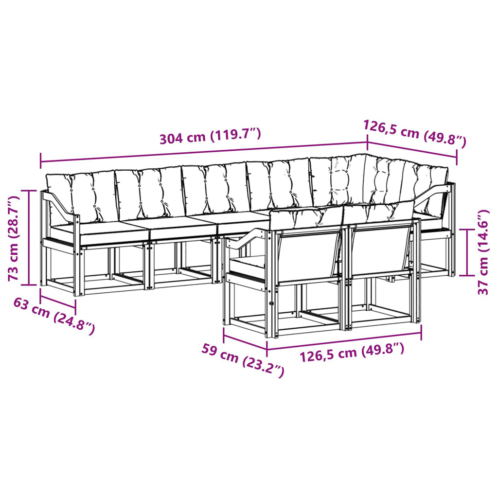 Outdoor-Sofagarnitur mit Kissen 8 pcs Natur und Creme