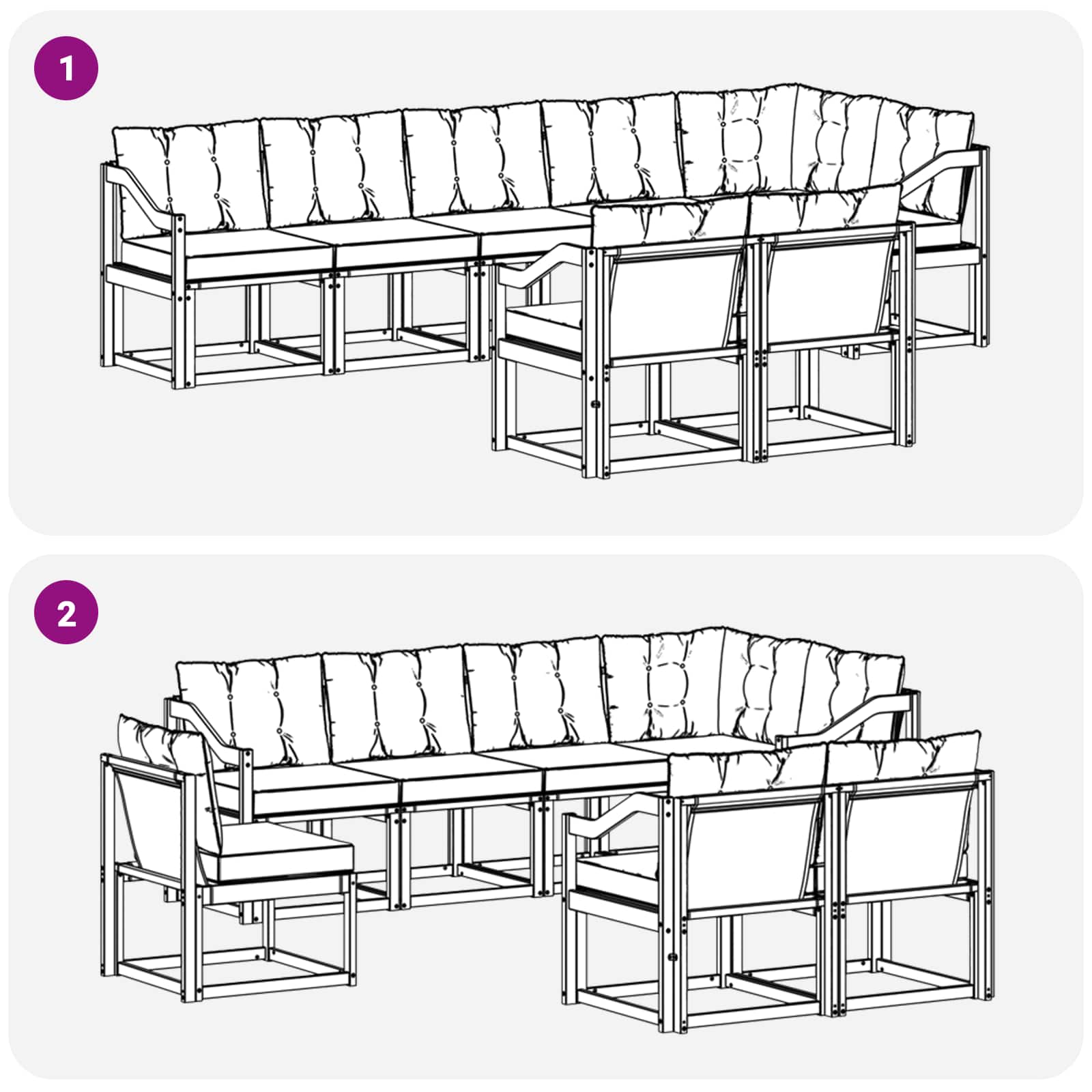 Outdoor-Sofagarnitur mit Kissen 8 pcs Natürlich und Schwarz