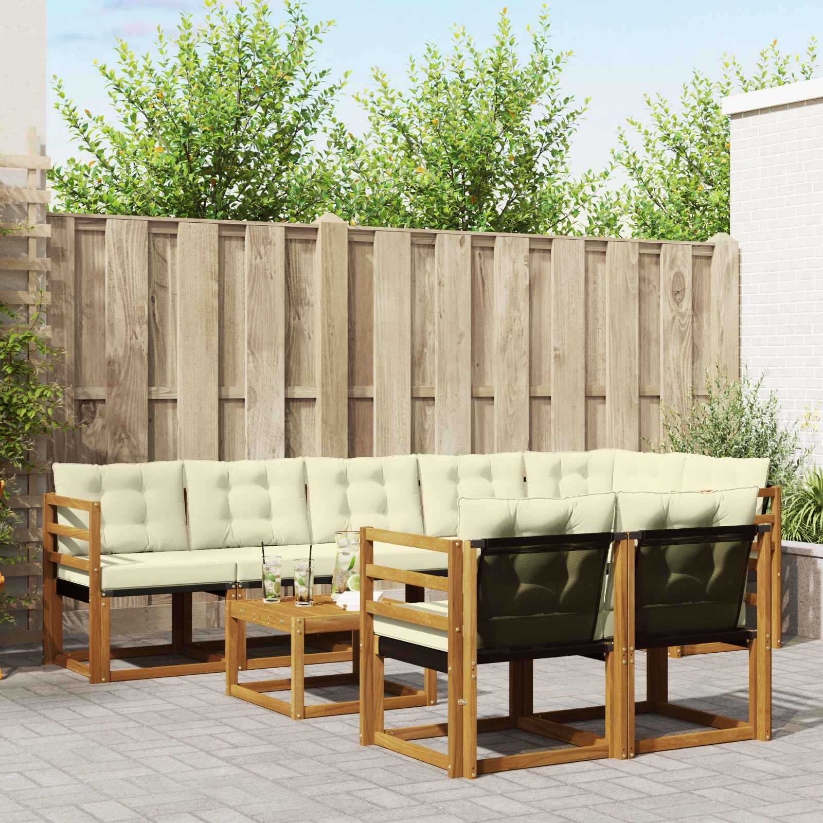 Outdoor-Sofagarnitur mit Kissen 9 pcs Natur und Creme