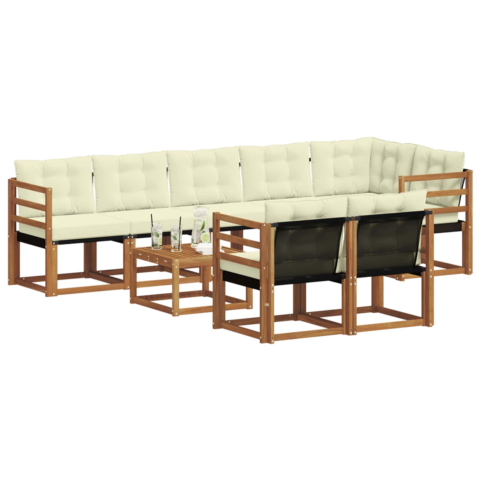 Outdoor-Sofagarnitur mit Kissen 9 pcs Natur und Creme