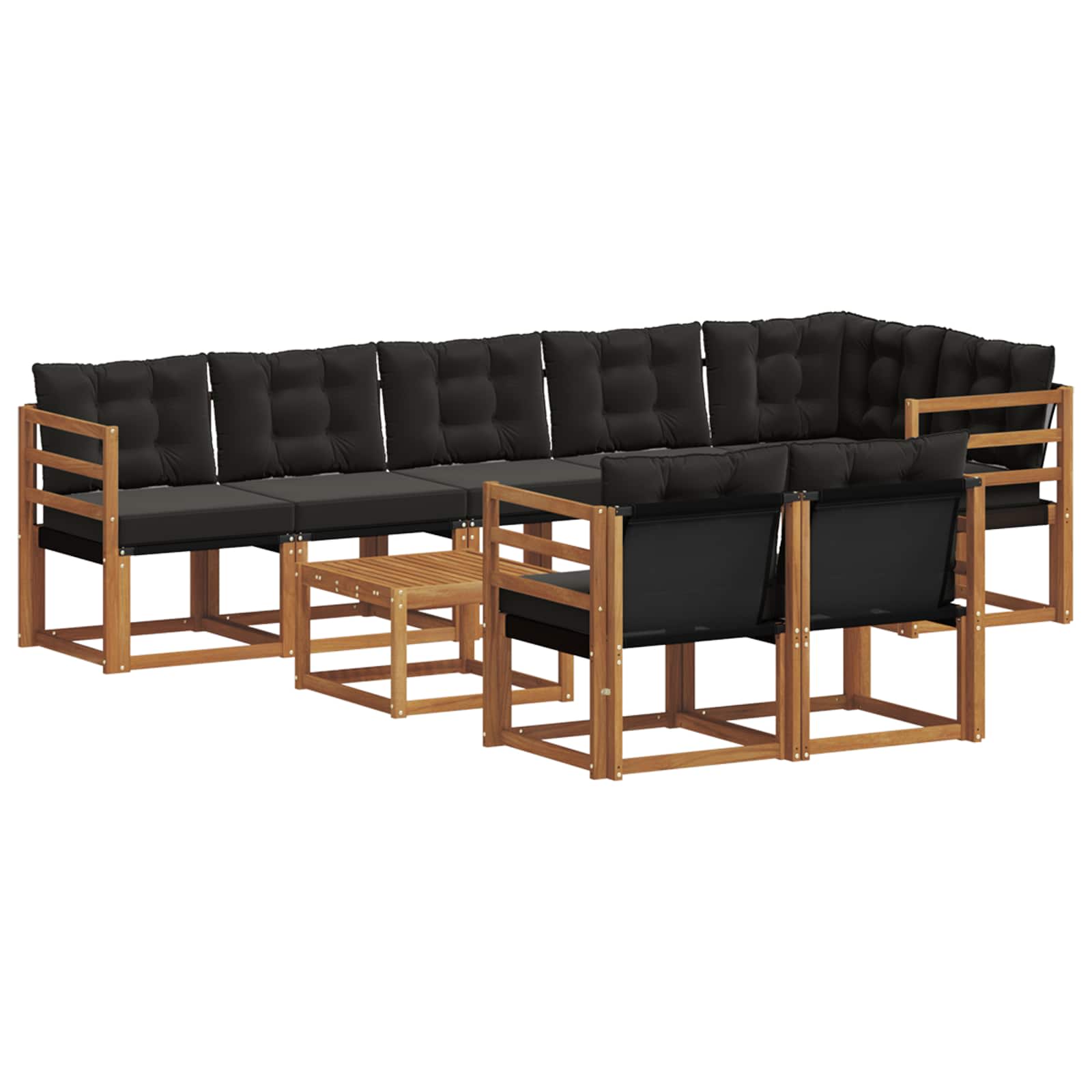 Outdoor-Sofagarnitur mit Kissen 9 pcs Natürlich und Schwarz