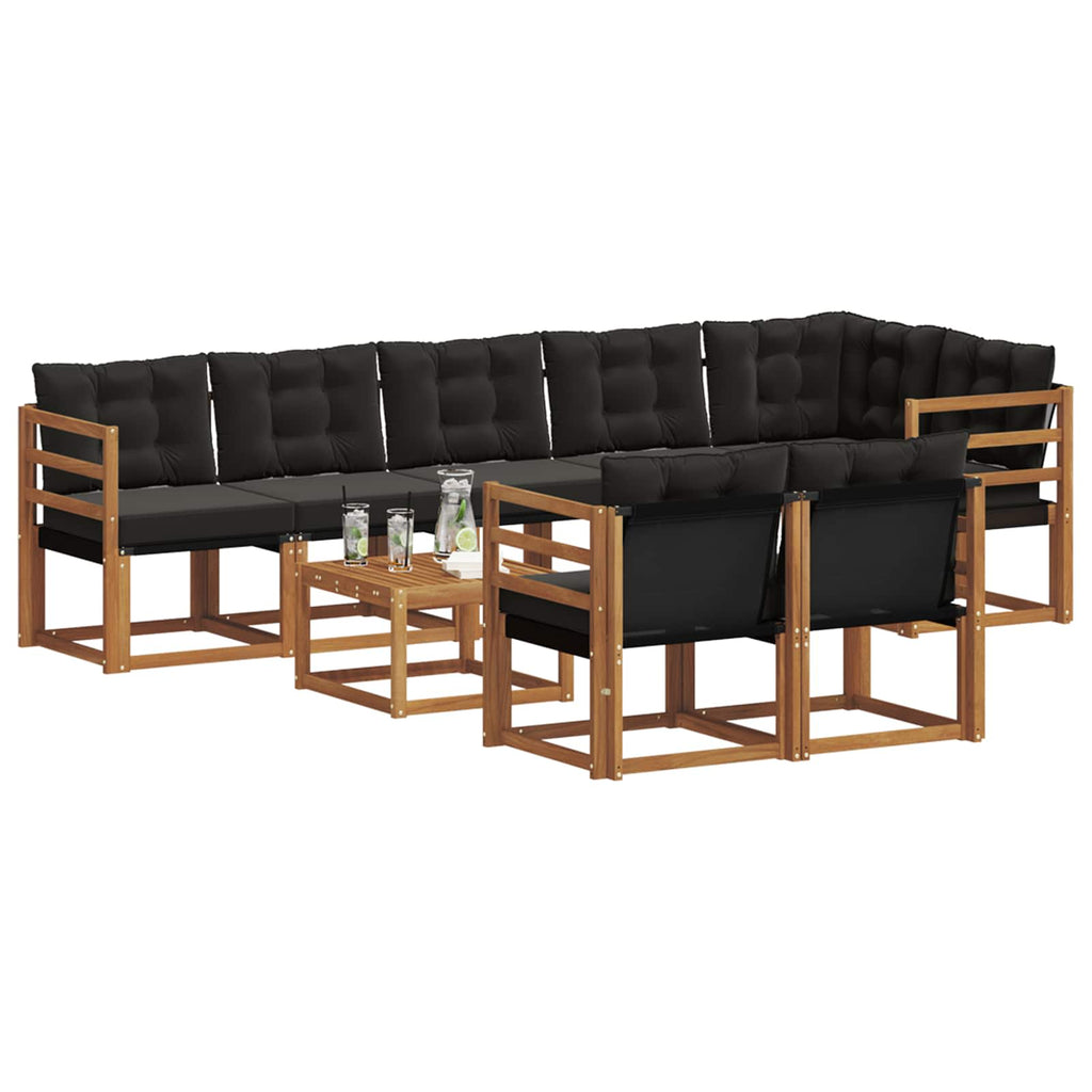 Outdoor-Sofagarnitur mit Kissen 9 pcs Natürlich und Schwarz