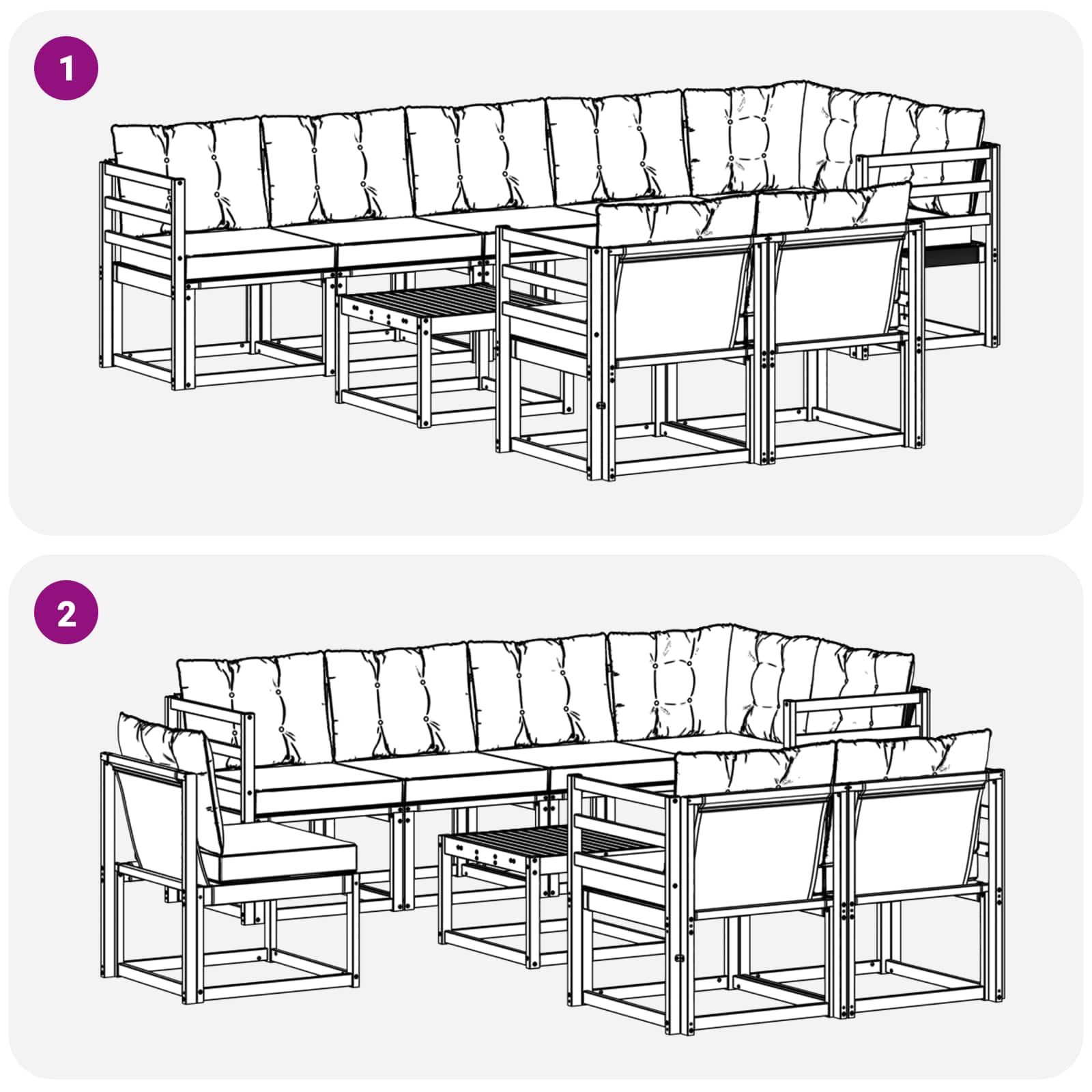 Outdoor-Sofagarnitur mit Kissen 9 pcs Natürlich und Schwarz