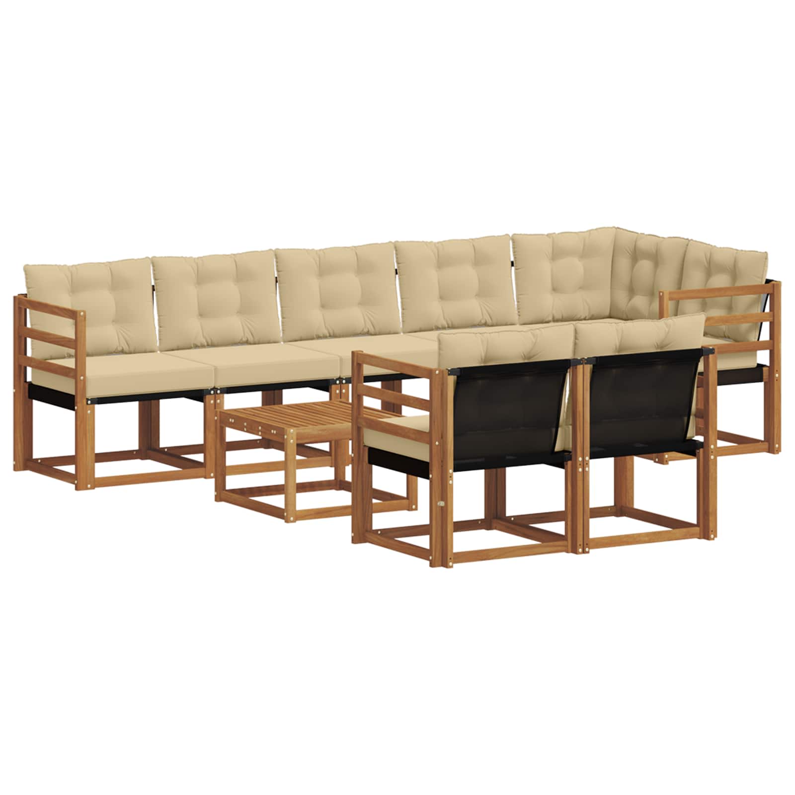 Outdoor-Sofagarnitur mit Kissen 9 pcs Natur und Beige