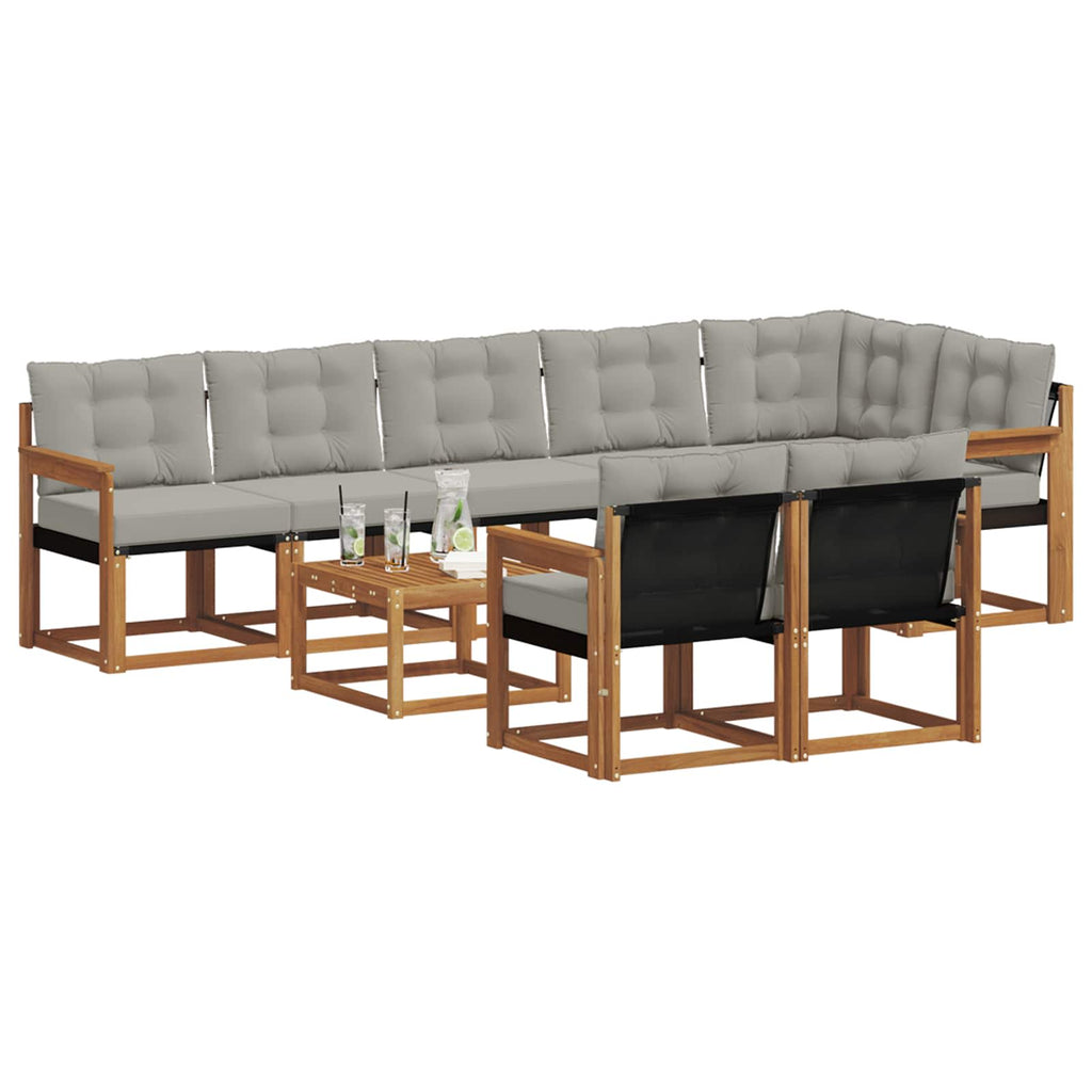 Outdoor-Sofagarnitur mit Kissen 9 pcs Natürlich und Hellgrau
