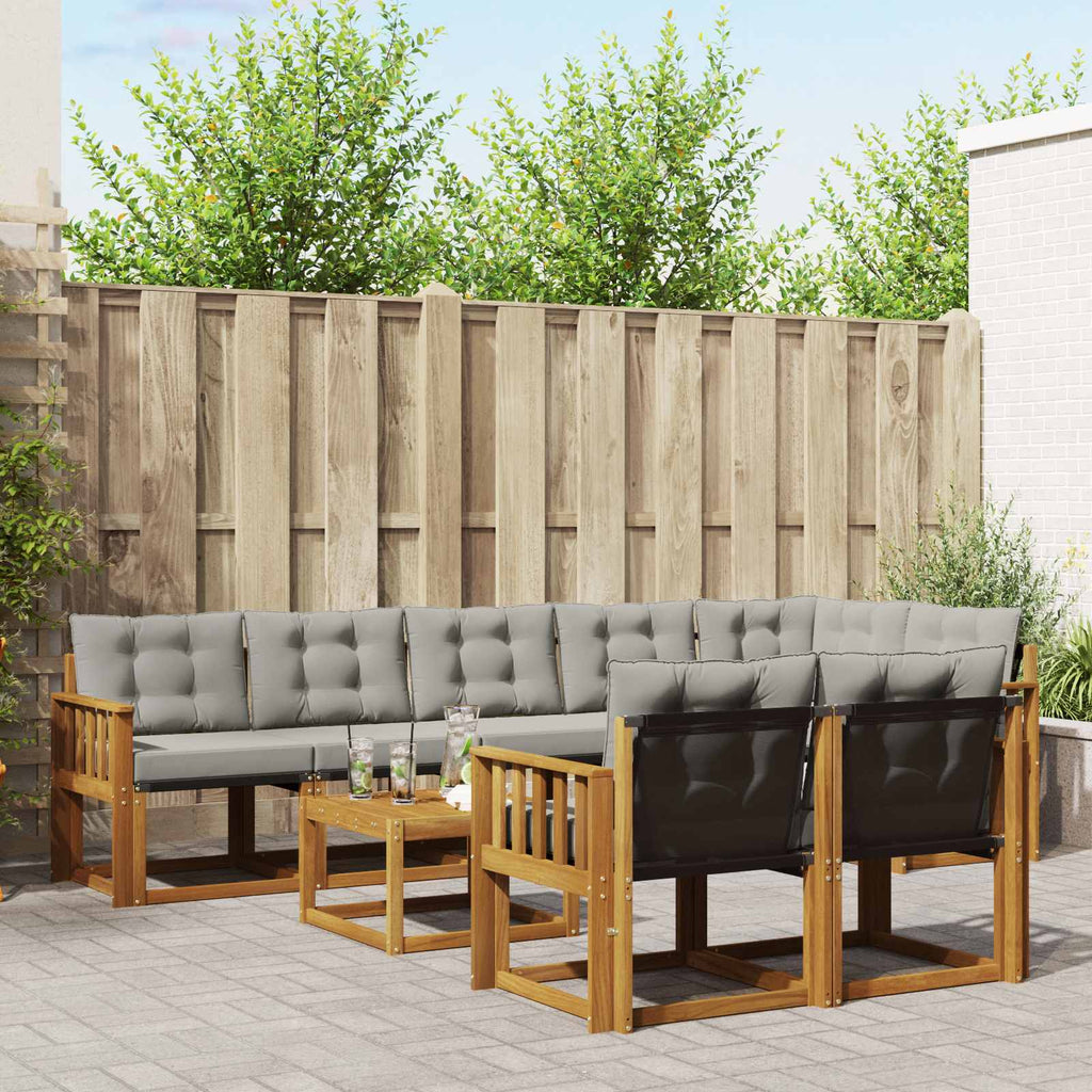 Outdoor-Sofagarnitur mit Kissen 9 pcs Natürlich und Hellgrau