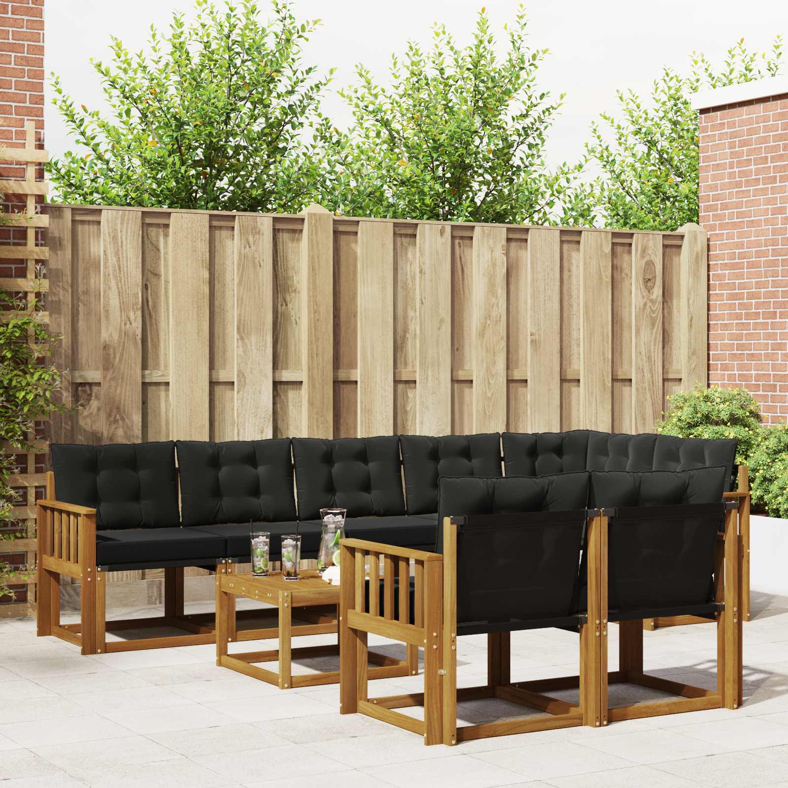 Outdoor-Sofagarnitur mit Kissen 9 pcs Natürlich und Schwarz
