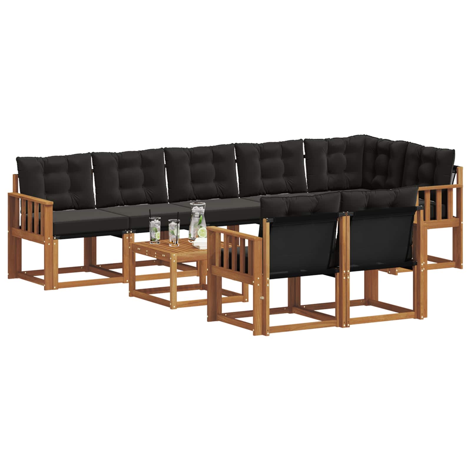 Outdoor-Sofagarnitur mit Kissen 9 pcs Natürlich und Schwarz