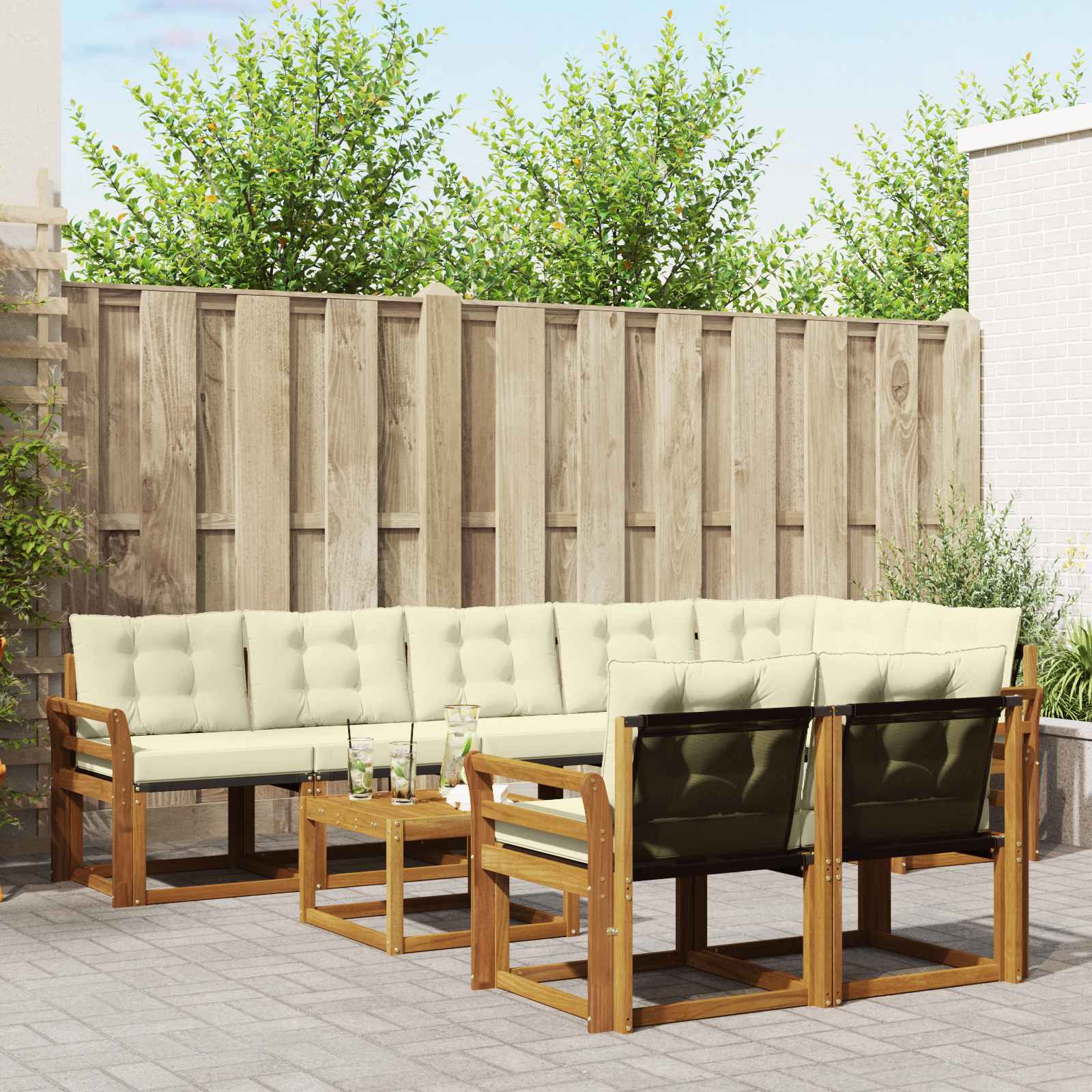 Outdoor-Sofagarnitur mit Kissen 9 pcs Natur und Creme