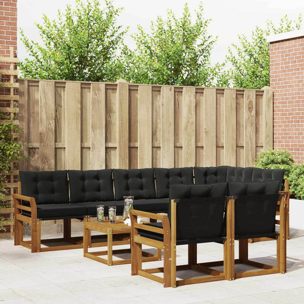 Outdoor-Sofagarnitur mit Kissen 9 pcs Natürlich und Schwarz