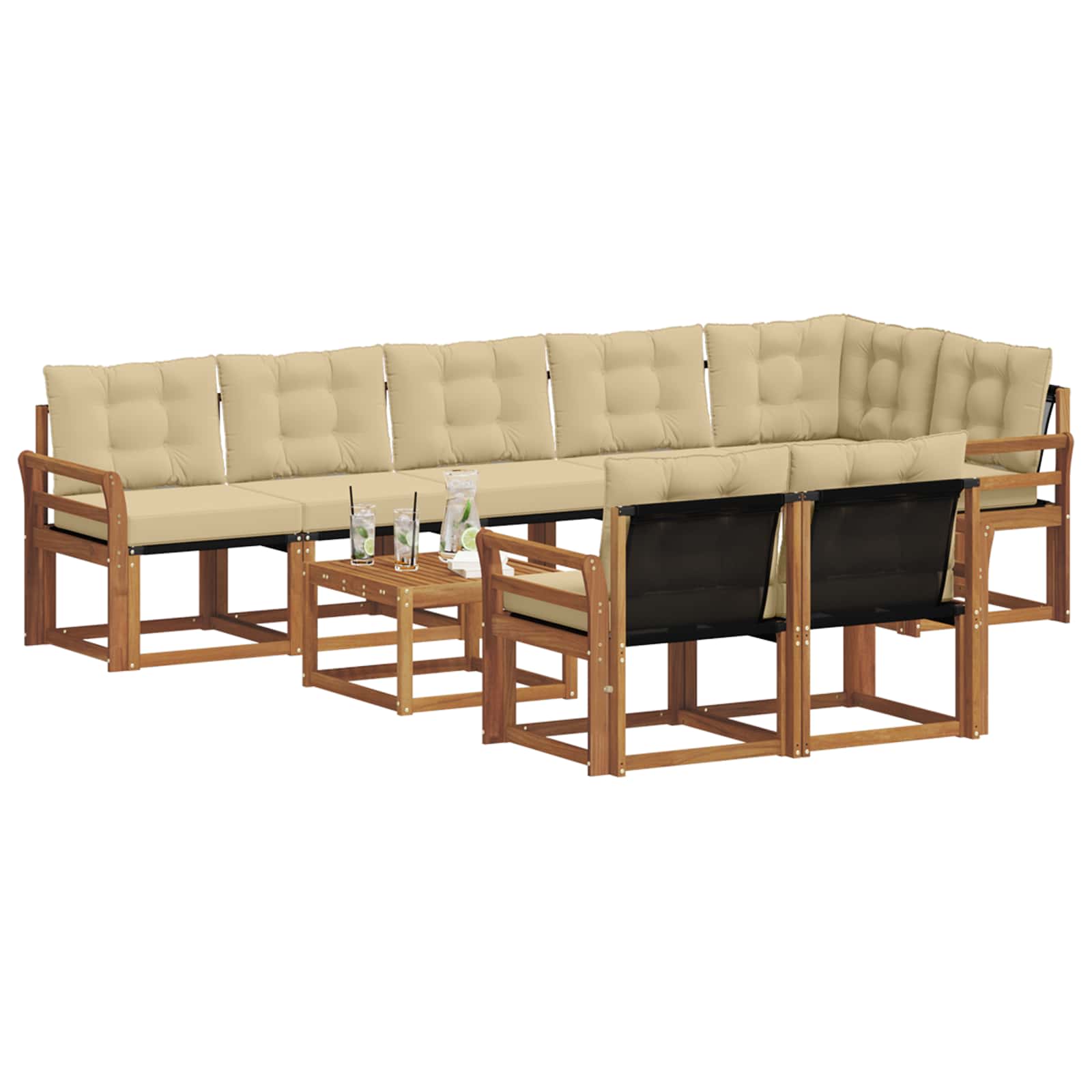 Outdoor-Sofagarnitur mit Kissen 9 pcs Natur und Beige