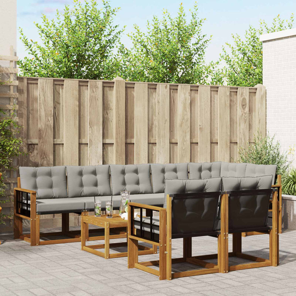 Outdoor-Sofagarnitur mit Kissen 9 pcs Natürlich und Hellgrau