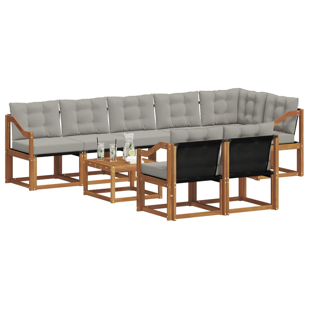 Outdoor-Sofagarnitur mit Kissen 9 pcs Natürlich und Hellgrau