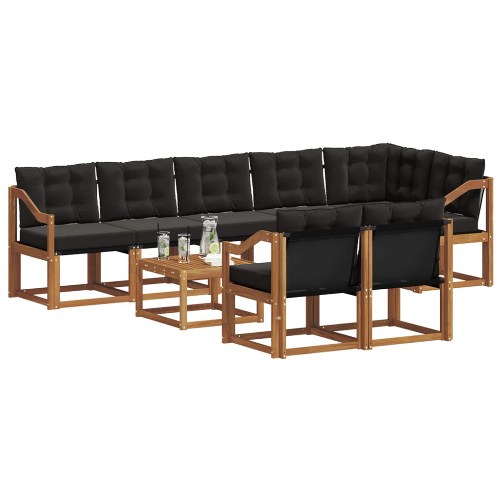 Outdoor-Sofagarnitur mit Kissen 9 pcs Natürlich und Schwarz