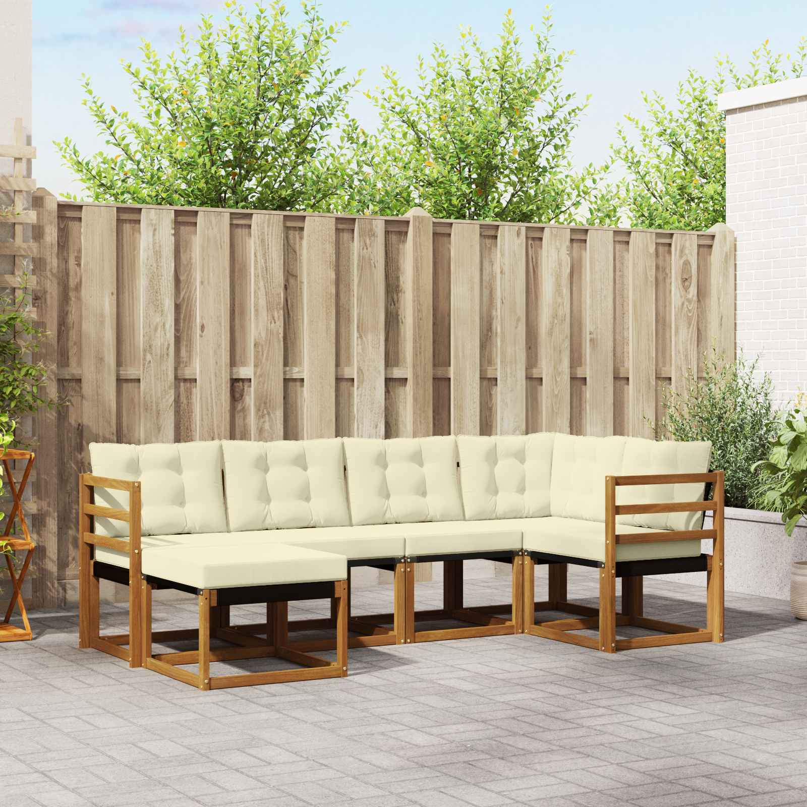 Outdoor-Sofagarnitur mit Kissen 6 pcs Natur und Creme