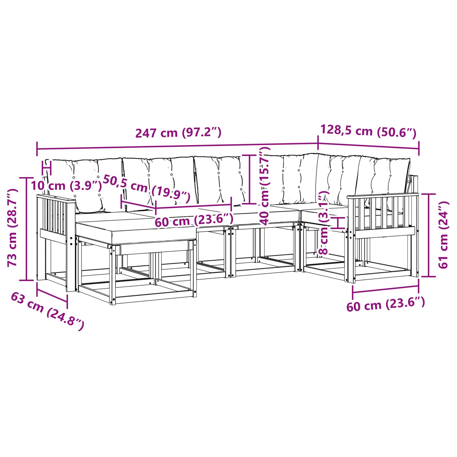 Outdoor-Sofagarnitur mit Kissen 6 pcs Natur und Beige