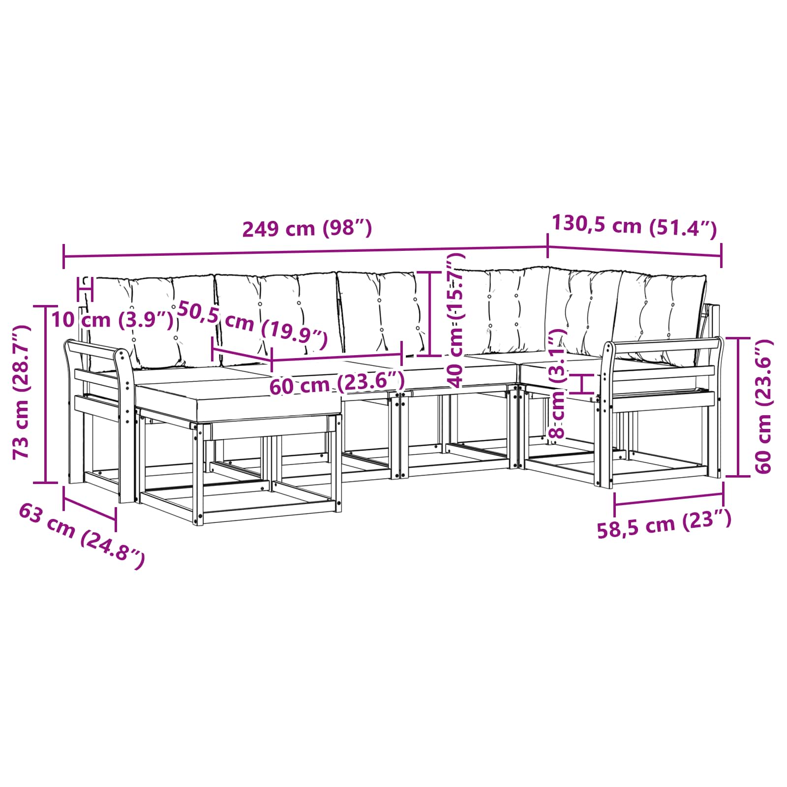 Outdoor-Sofagarnitur mit Kissen 6 pcs Natürlich und Hellgrau