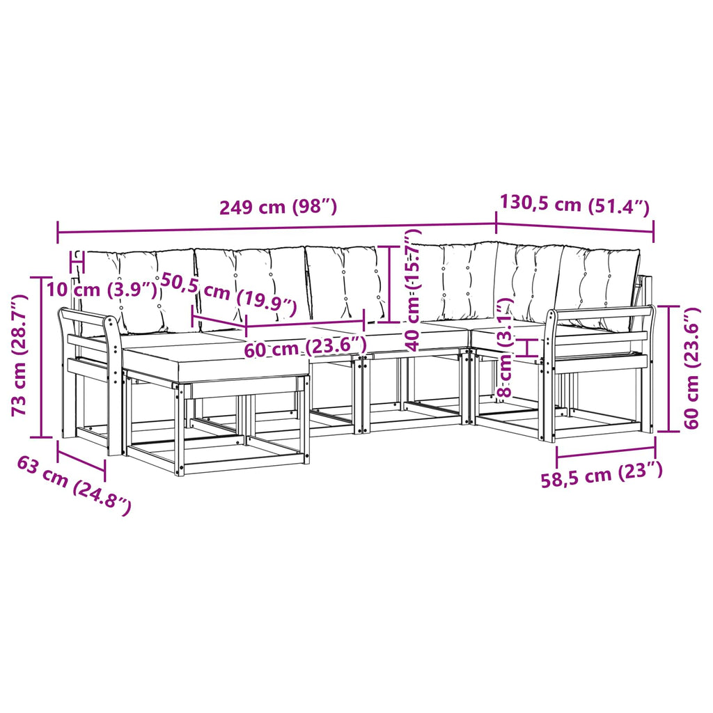 Outdoor-Sofagarnitur mit Kissen 6 pcs Natur und Beige