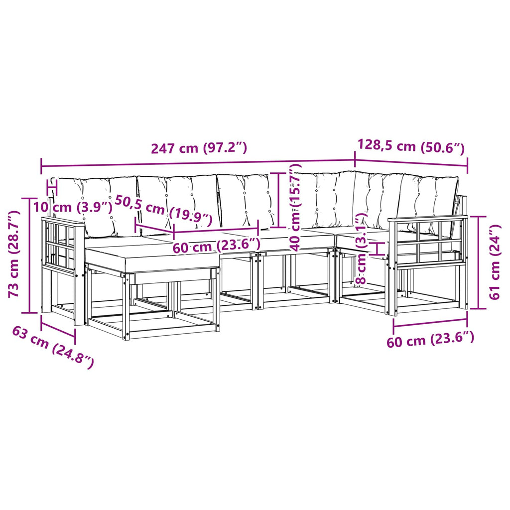 Outdoor-Sofagarnitur mit Kissen 6 pcs Natürlich und Schwarz