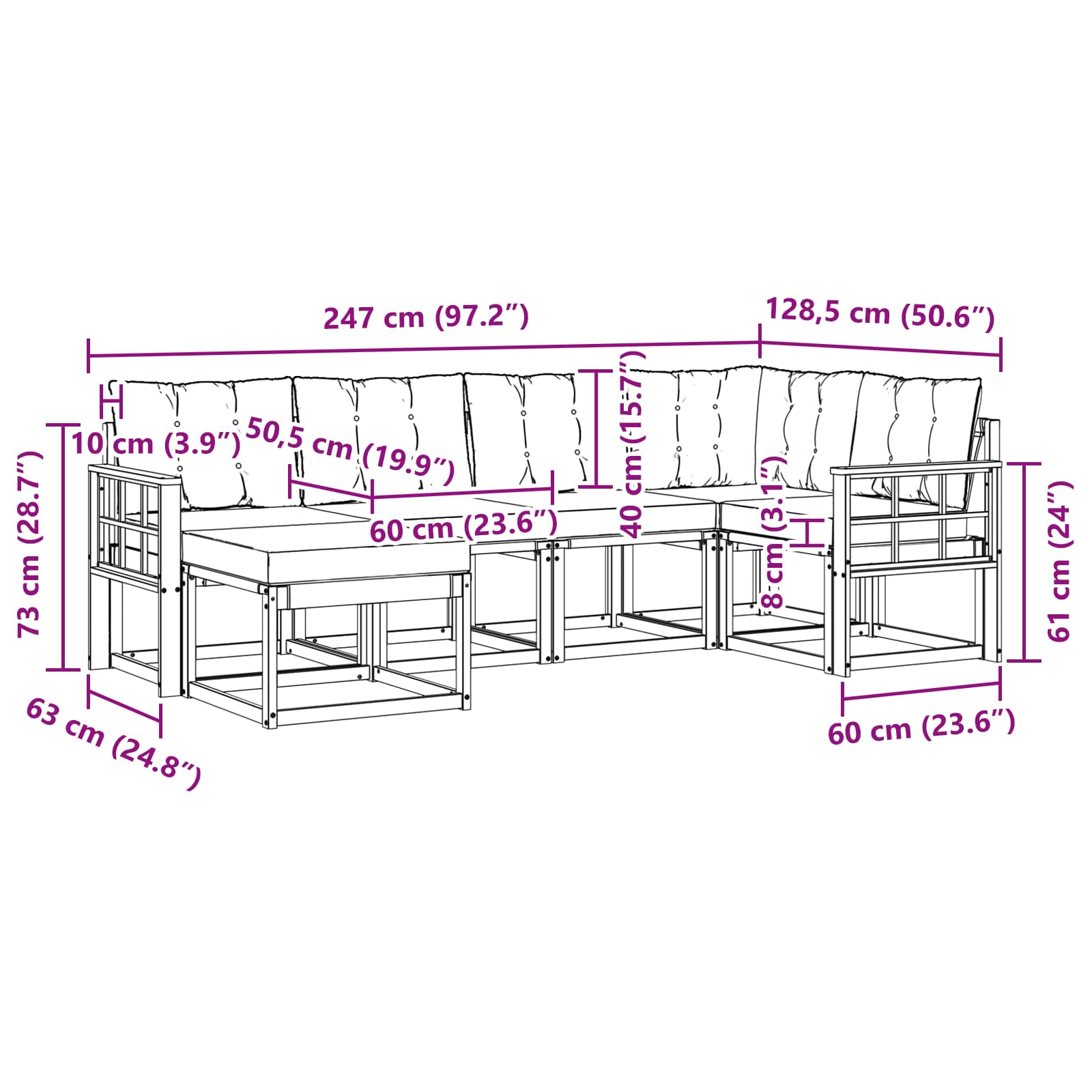 Outdoor-Sofagarnitur mit Kissen 6 pcs Natürlich und Schwarz