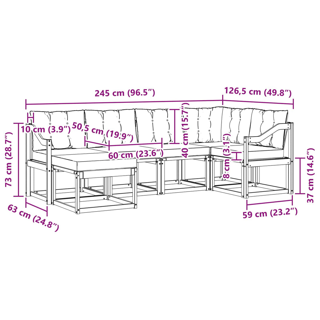 Outdoor-Sofagarnitur mit Kissen 6 pcs Natur und Creme