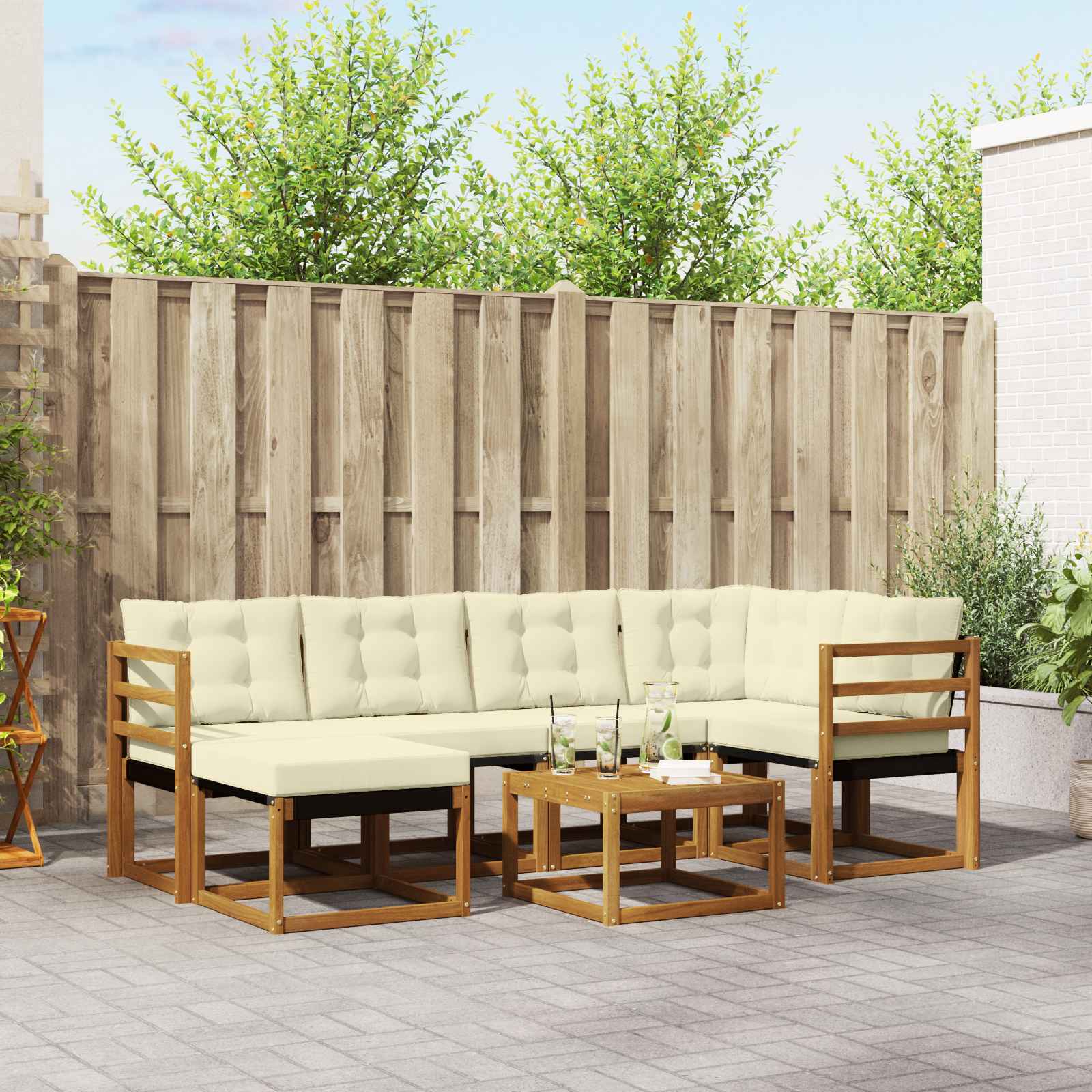 Outdoor-Sofagarnitur mit Kissen 7 pcs Natur und Creme
