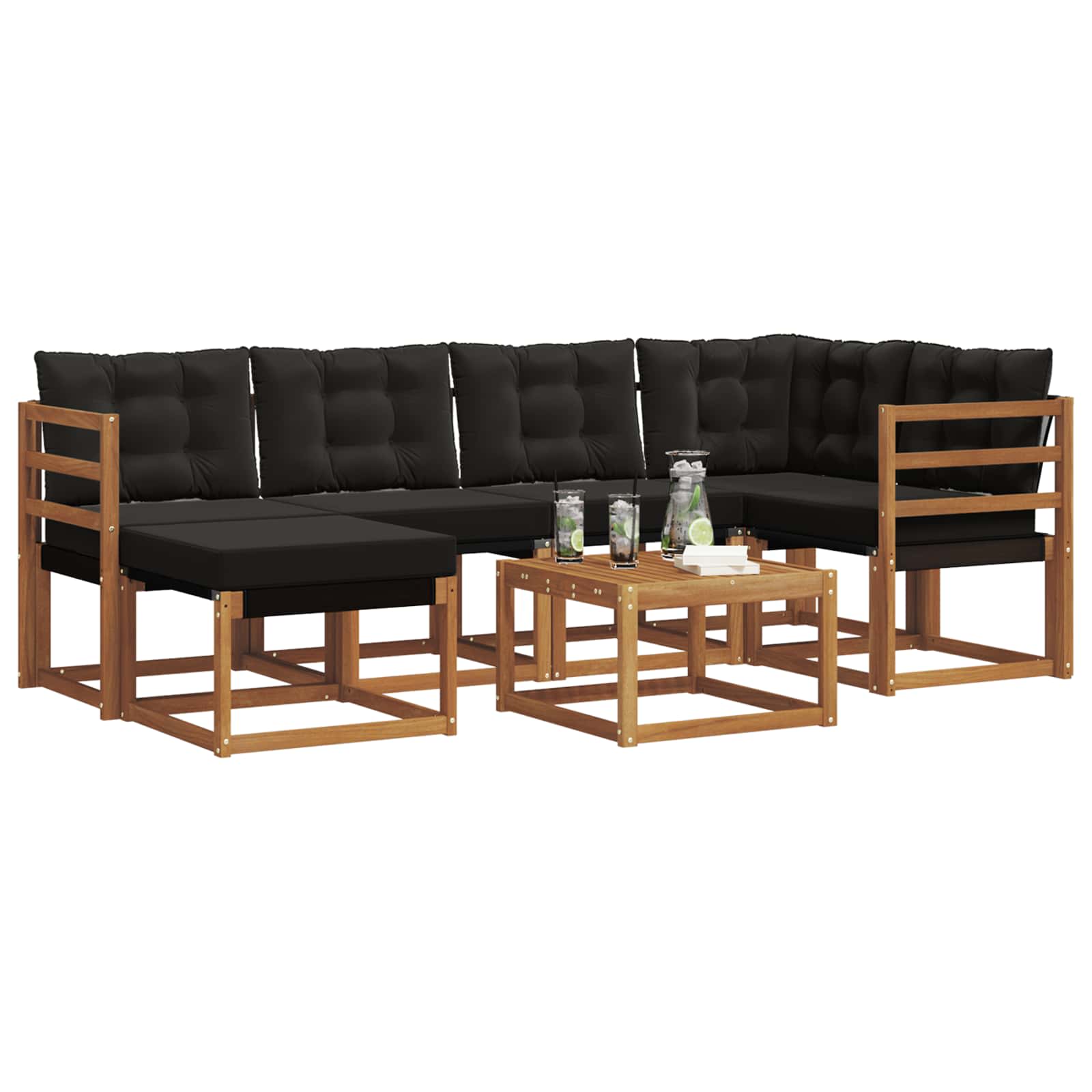 Outdoor-Sofagarnitur mit Kissen 7 pcs Natürlich und Schwarz