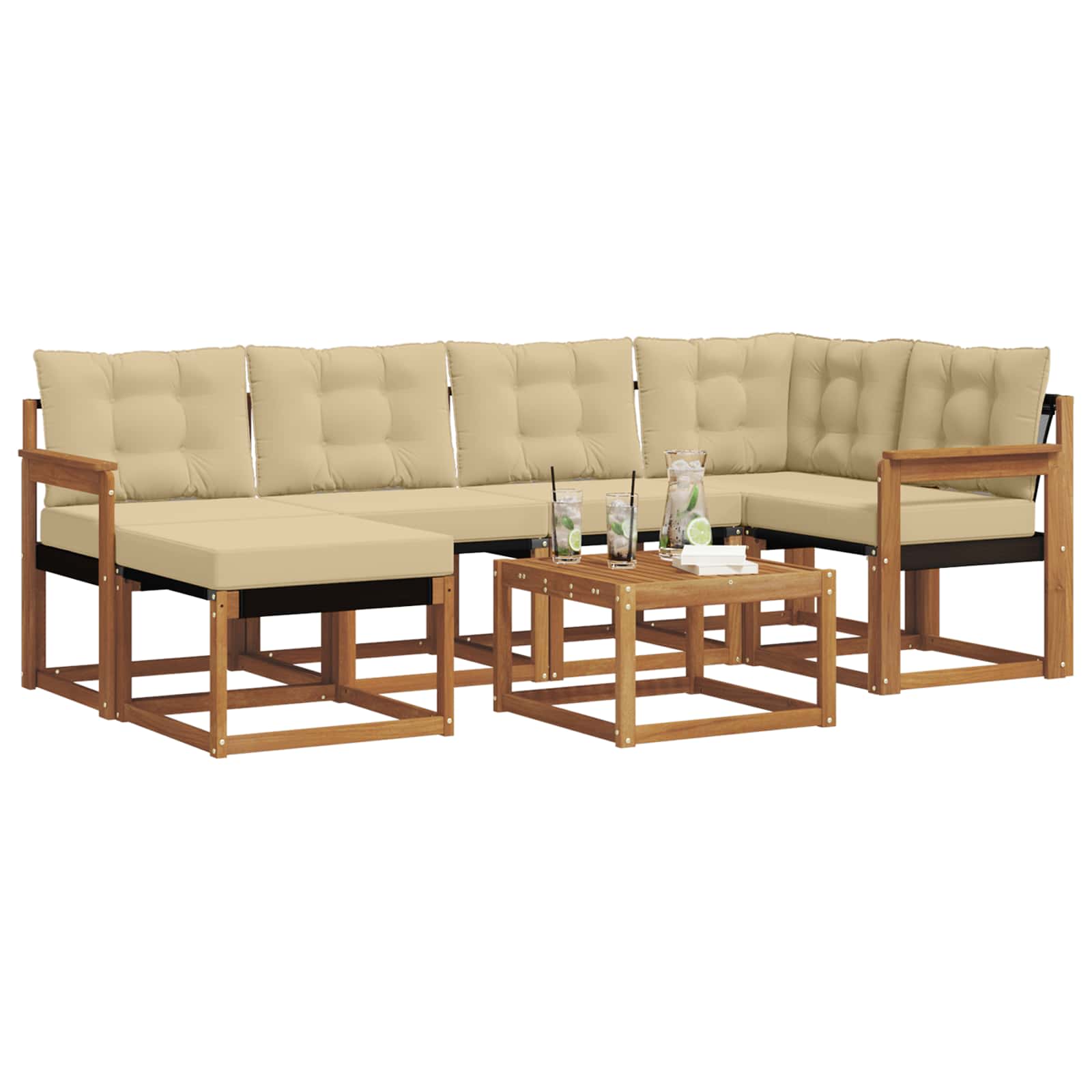 Outdoor-Sofagarnitur mit Kissen 7 pcs Natur und Beige