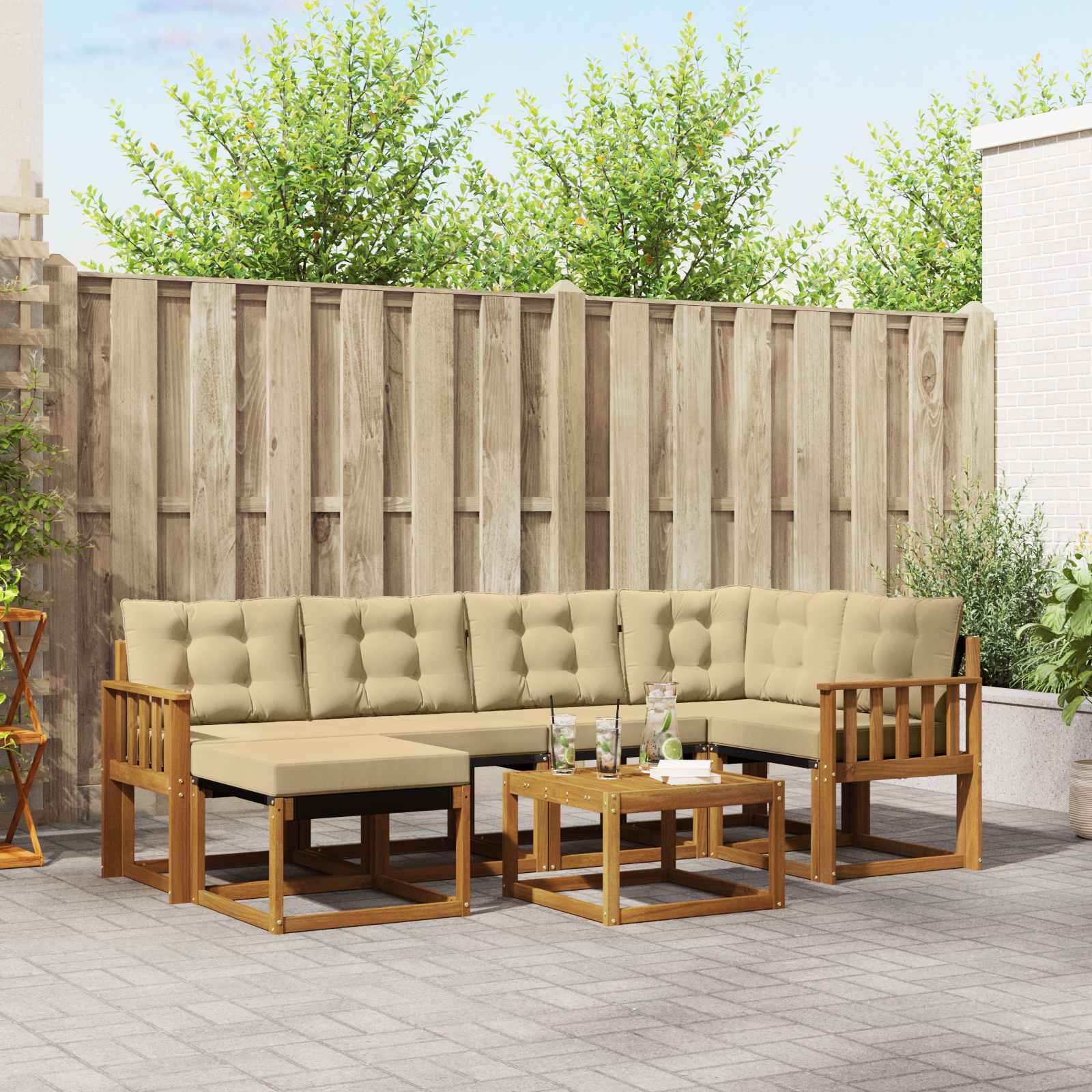 Outdoor-Sofagarnitur mit Kissen 7 pcs Natur und Beige